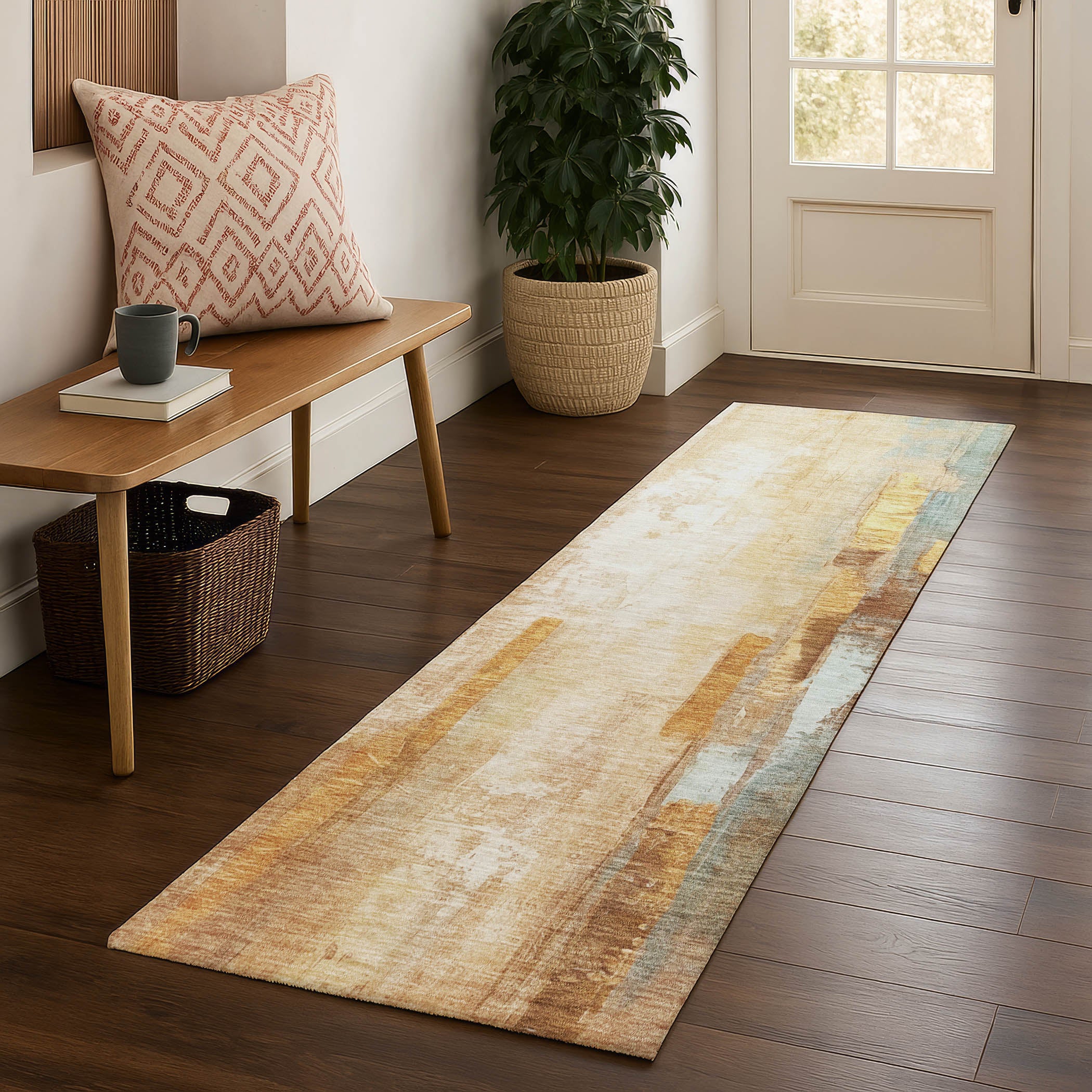 Kathmandu Machine Washable Transitional Copper Orange Rug 2'3" x 7'6" #shape_Runner