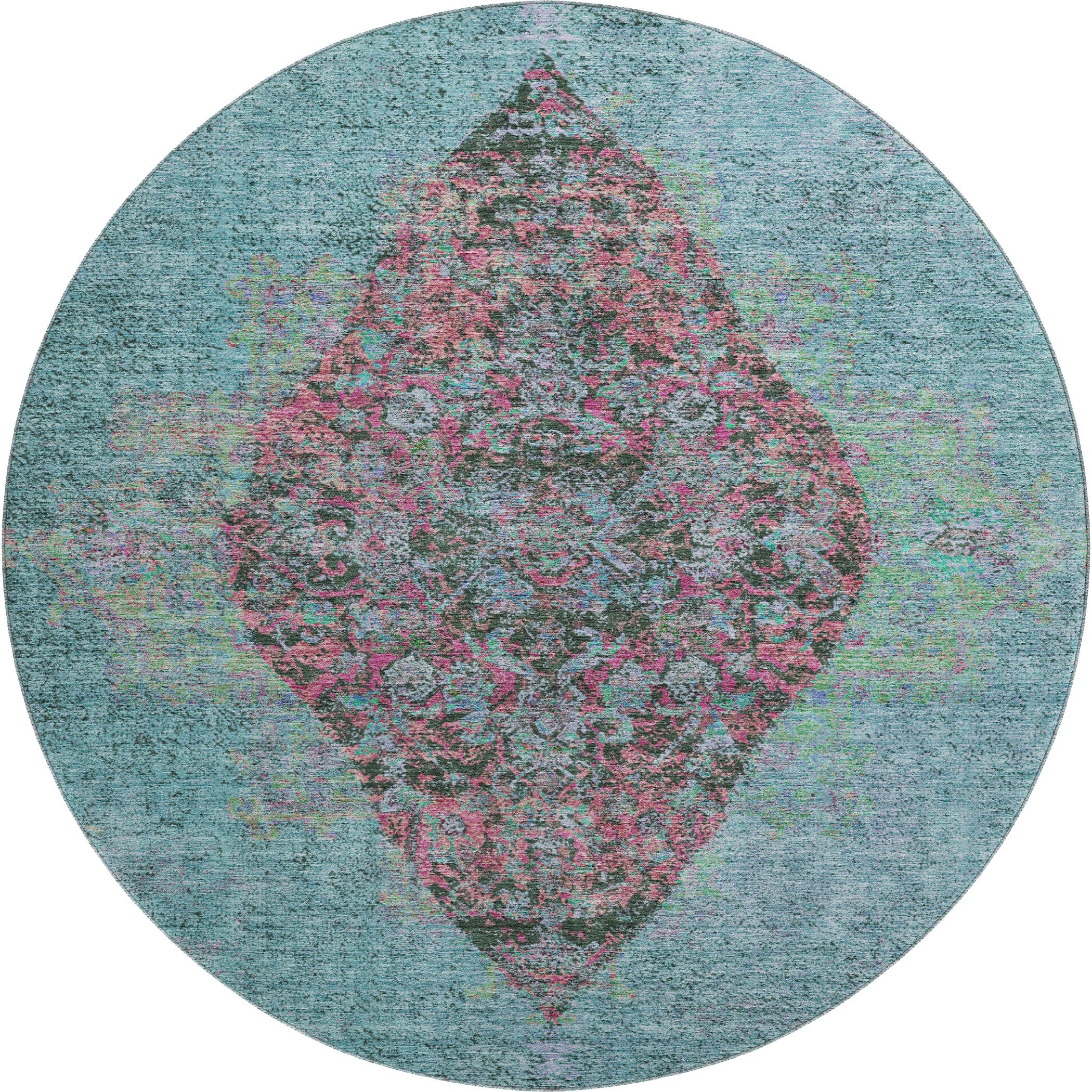 Ghent Machine Washable Traditional Aqua Teal Rug 8' x 8' #shape_Round