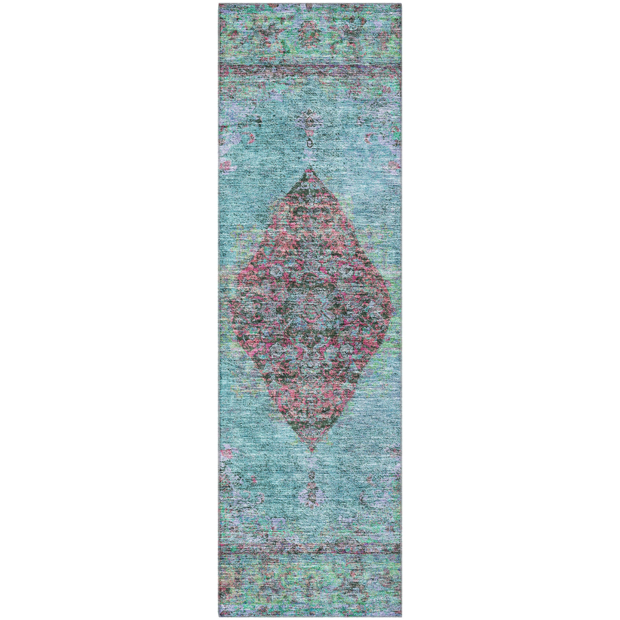 Ghent Machine Washable Traditional Aqua Teal Rug 2'3" x 7'6" #shape_Runner