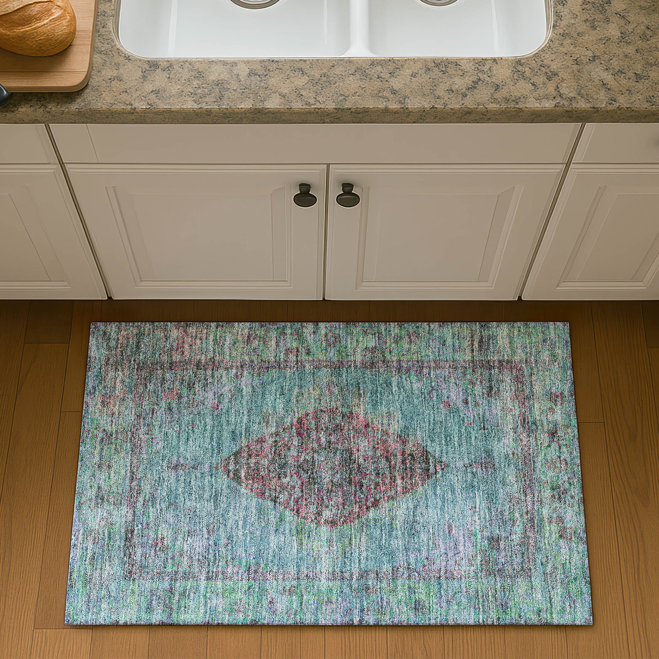 Ghent Machine Washable Traditional Aqua Teal Rug 1'8" x 2'6" #shape_Rectangle