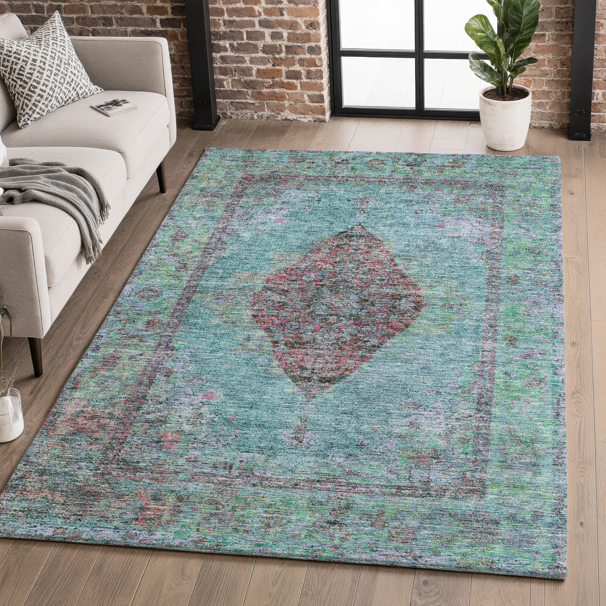 Ghent Machine Washable Traditional Aqua Teal Rug 2'6" x 3'10" #shape_Rectangle