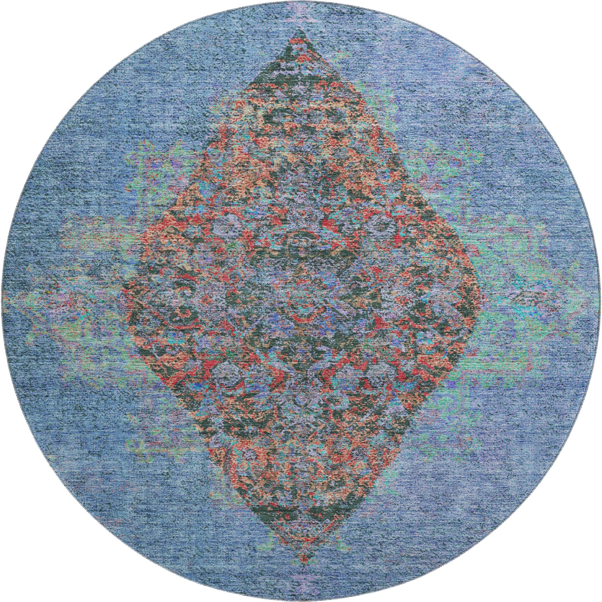 Ghent Machine Washable Traditional Blue Rug 8' x 8' #shape_Round