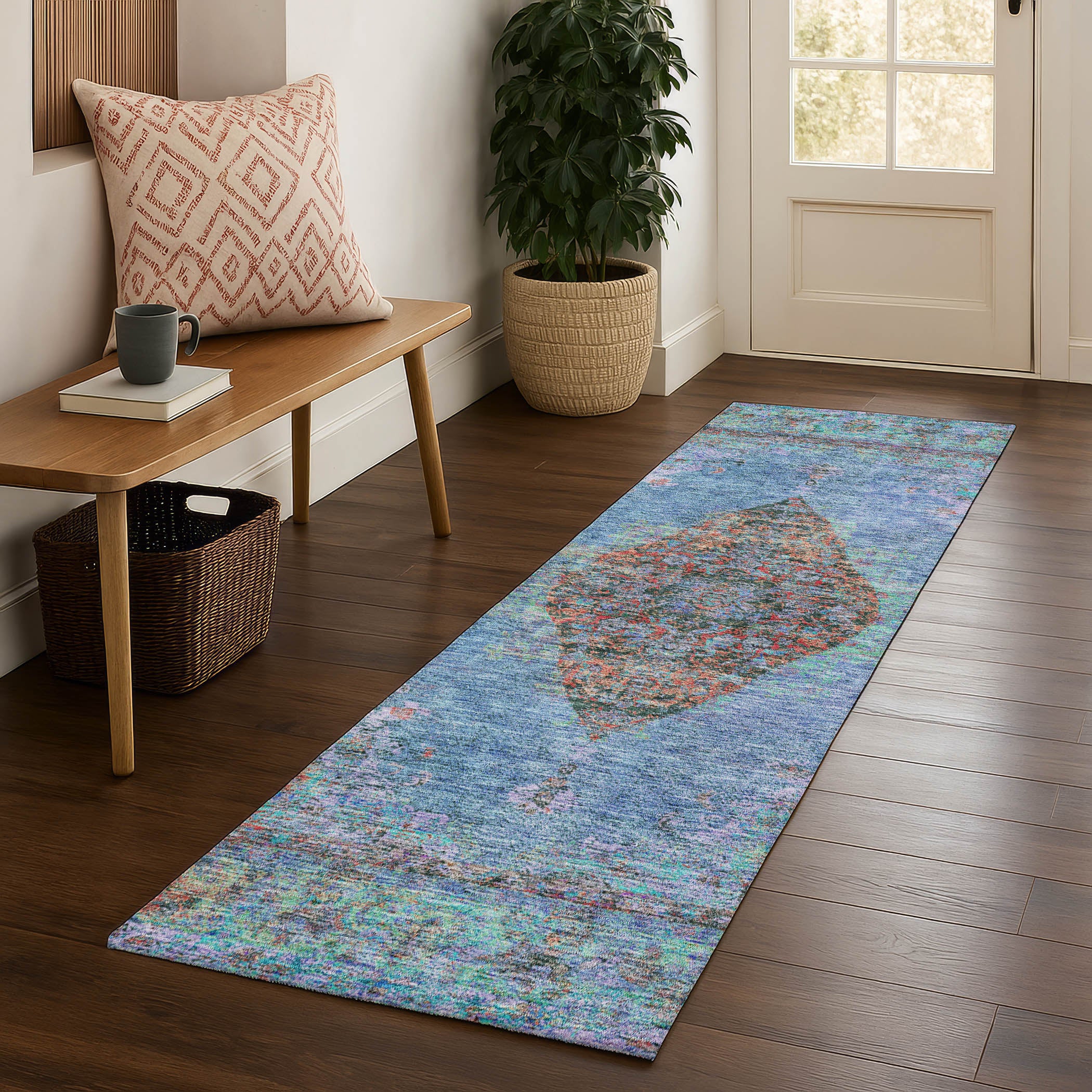 Ghent Machine Washable Traditional Blue Rug 2'3" x 7'6" #shape_Runner