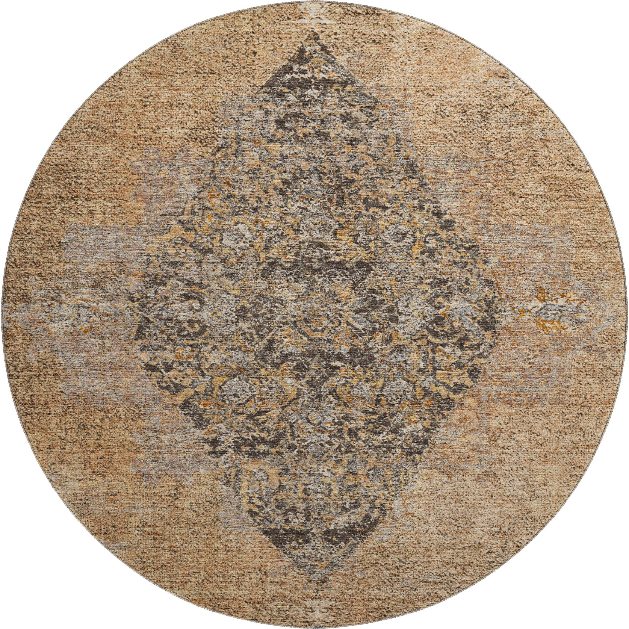 Ghent Machine Washable Traditional Copper Orange Rug 8' x 8' #shape_Round