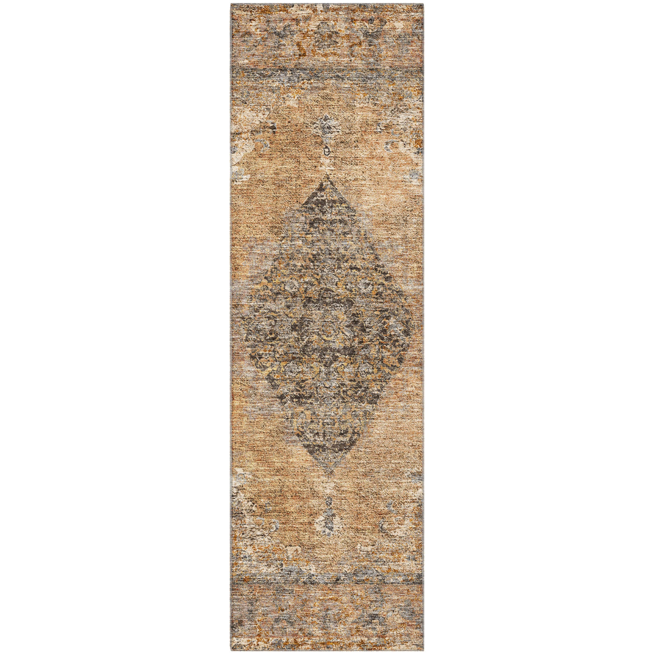 Ghent Machine Washable Traditional Copper Orange Rug 2'3" x 7'6" #shape_Runner
