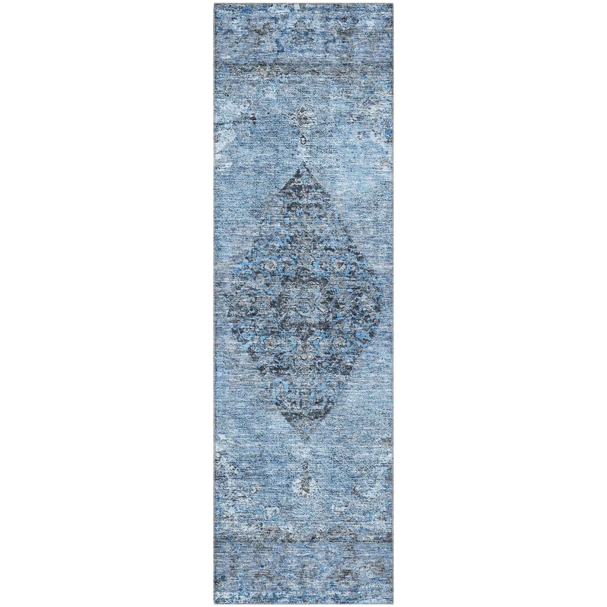 Ghent Machine Washable Traditional Denim Blue Rug 2'3" x 7'6" #shape_Runner