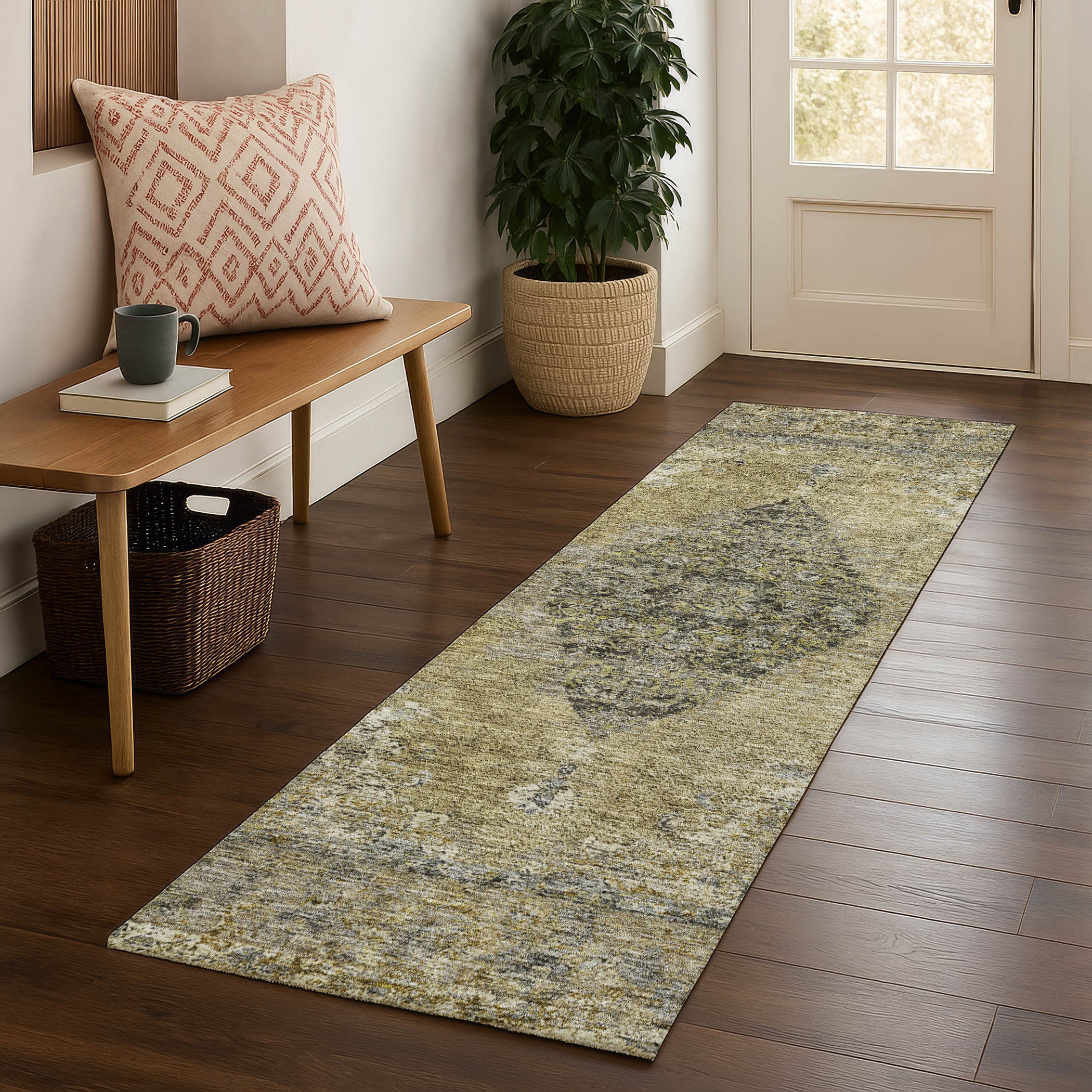 Ghent Machine Washable Traditional Khaki Brown Rug 2'3" x 7'6" #shape_Runner