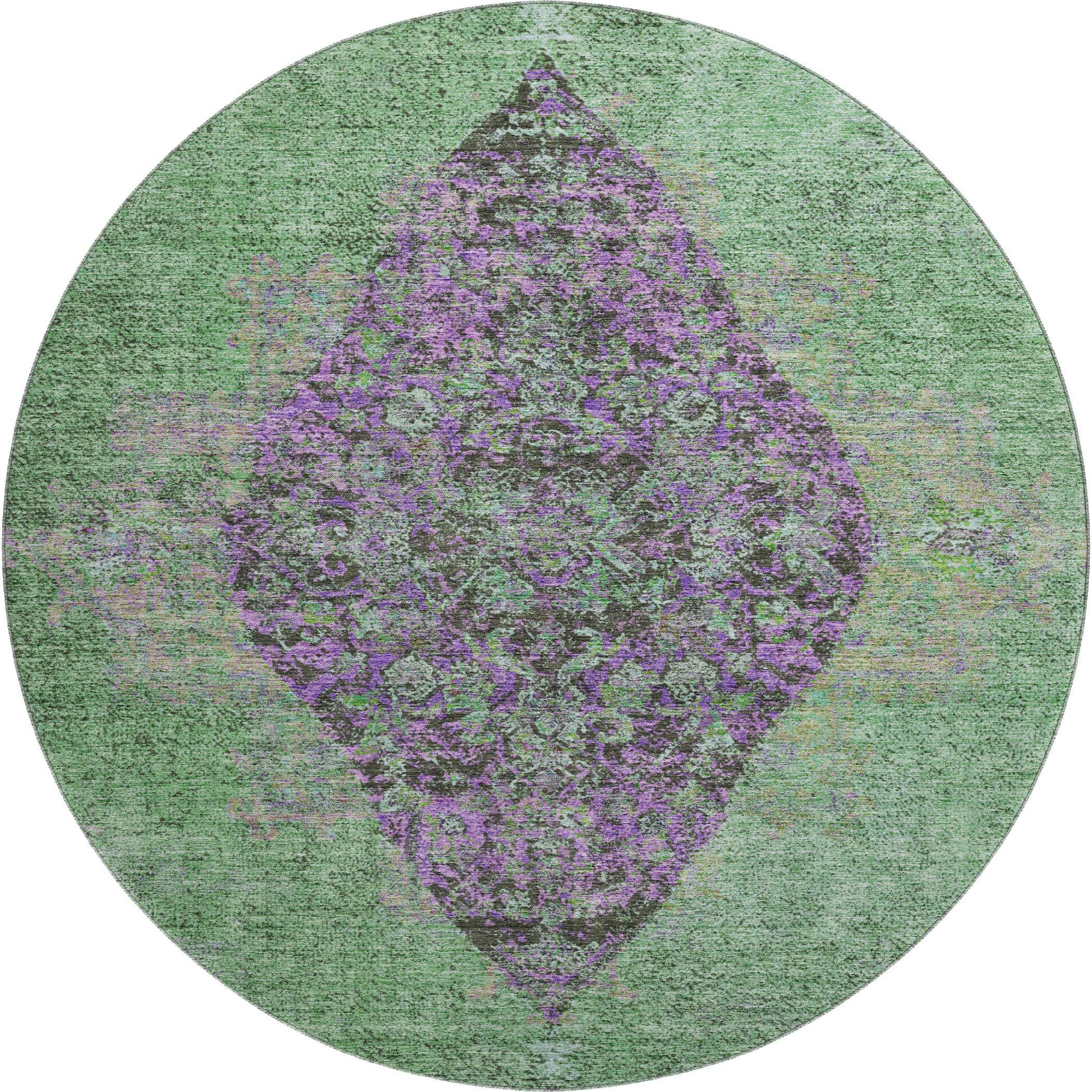 Ghent Machine Washable Traditional Lime Green Rug 8' x 8' #shape_Round