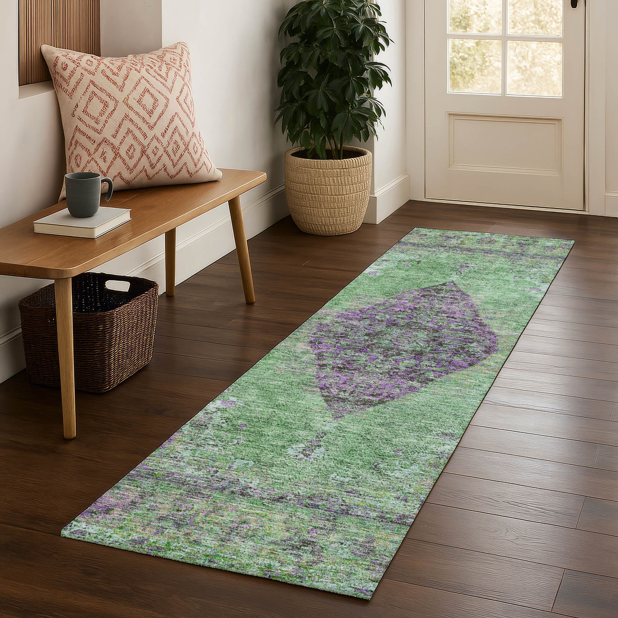 Ghent Machine Washable Traditional Lime Green Rug 2'3" x 7'6" #shape_Runner