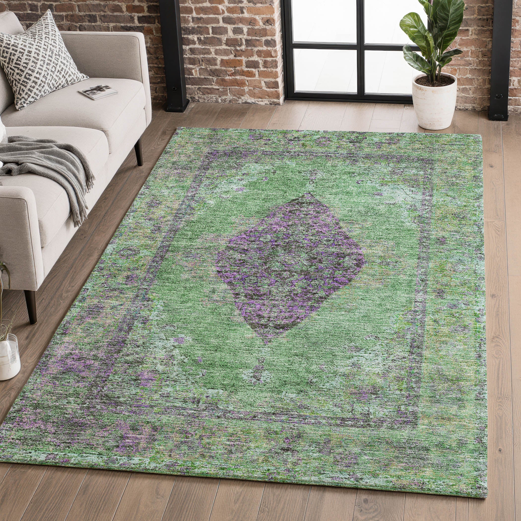 Ghent Machine Washable Traditional Lime Green Rug 2'6" x 3'10" #shape_Rectangle