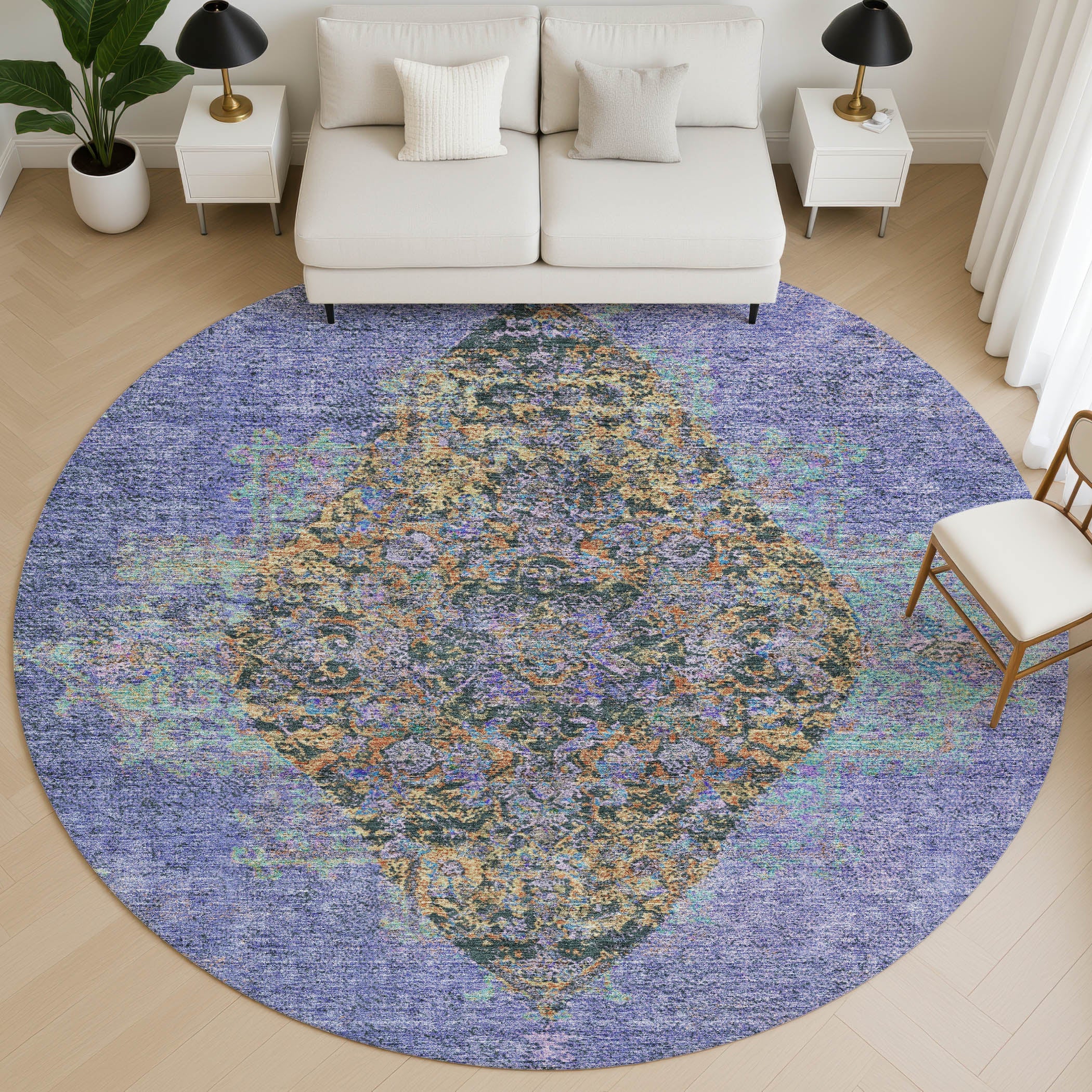 Ghent Machine Washable Traditional Purple Rug 8' x 8' #shape_Round