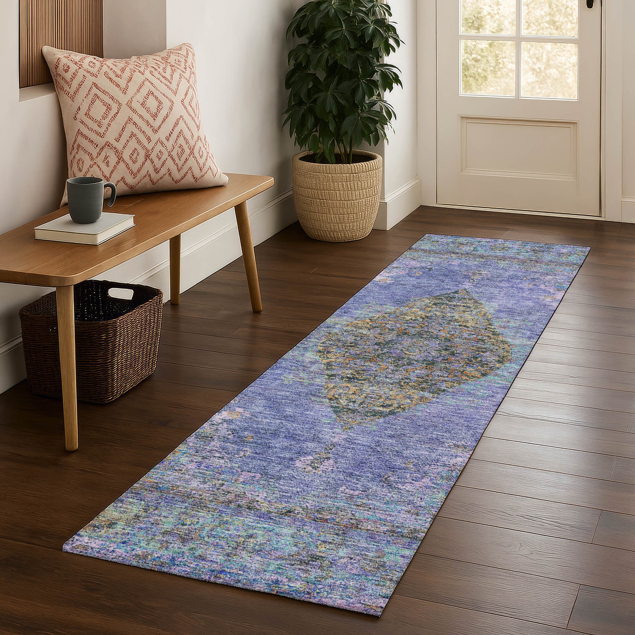 Ghent Machine Washable Traditional Purple Rug 2'3" x 7'6" #shape_Runner