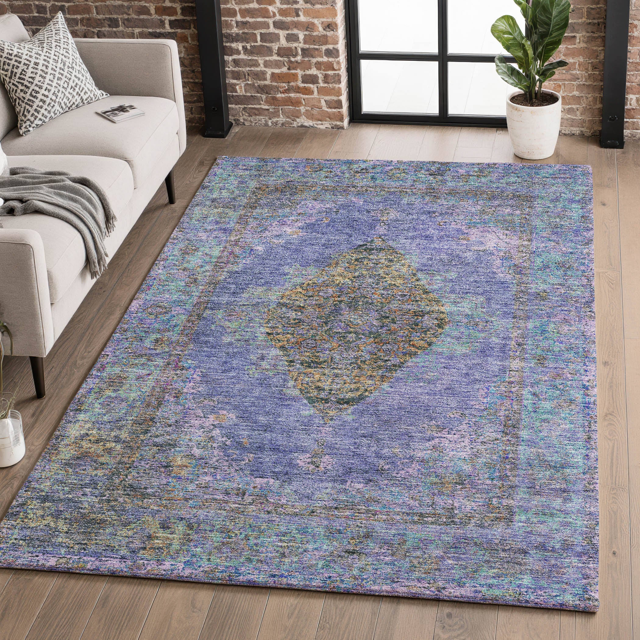 Ghent Machine Washable Traditional Purple Rug 2'6" x 3'10" #shape_Rectangle