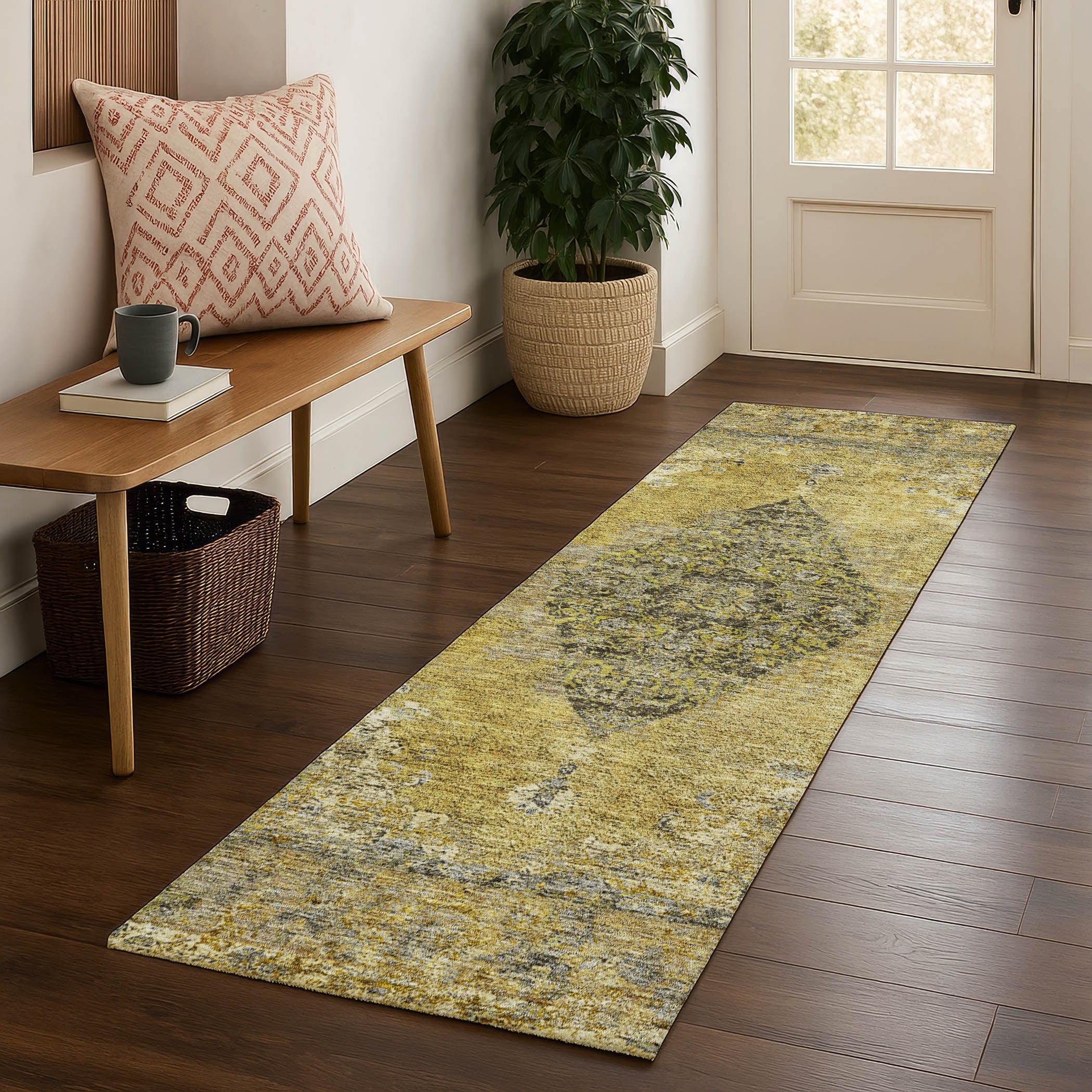 Ghent Machine Washable Traditional Wheat Gold Rug 2'3" x 7'6" #shape_Runner