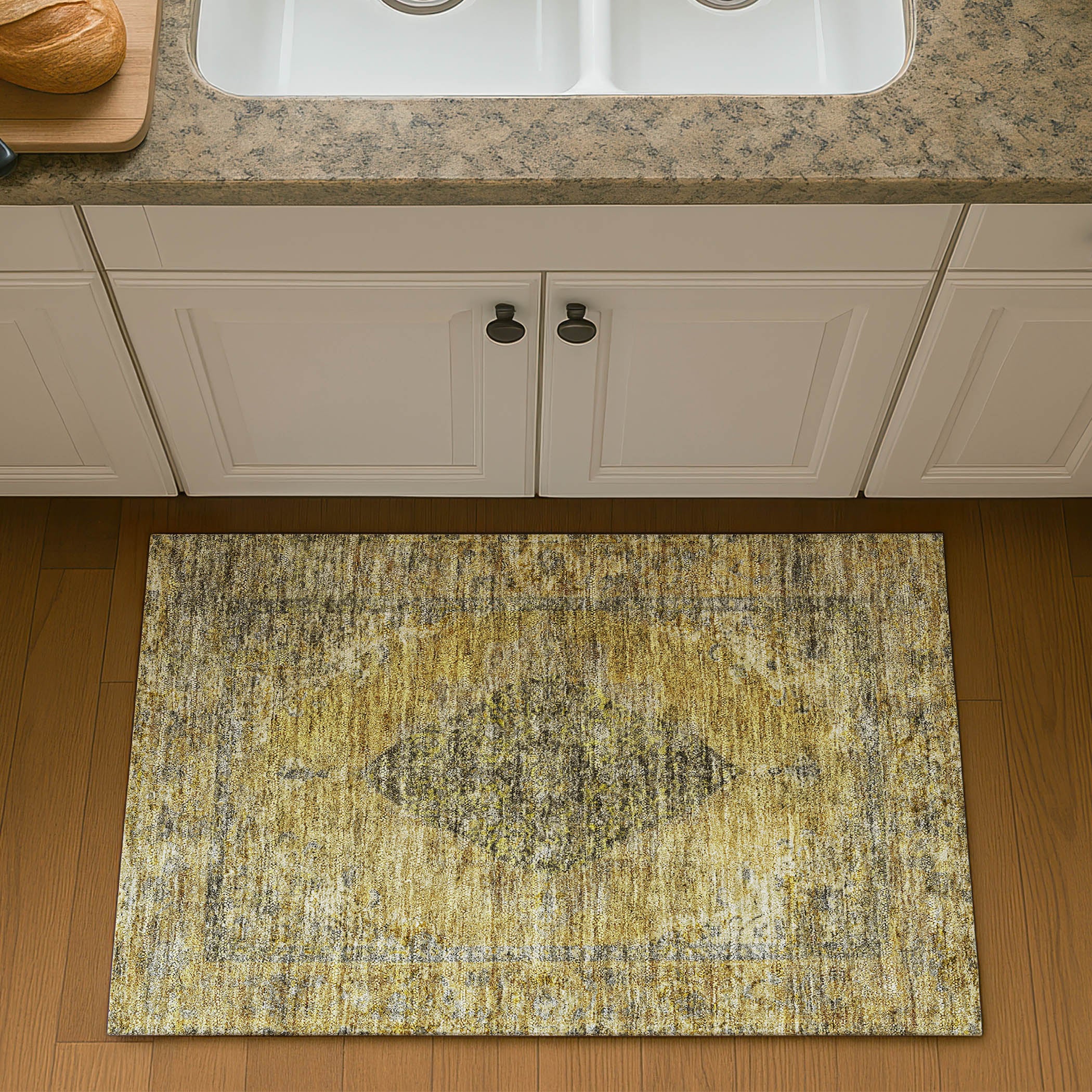 Ghent Machine Washable Traditional Wheat Gold Rug 1'8" x 2'6" #shape_Rectangle