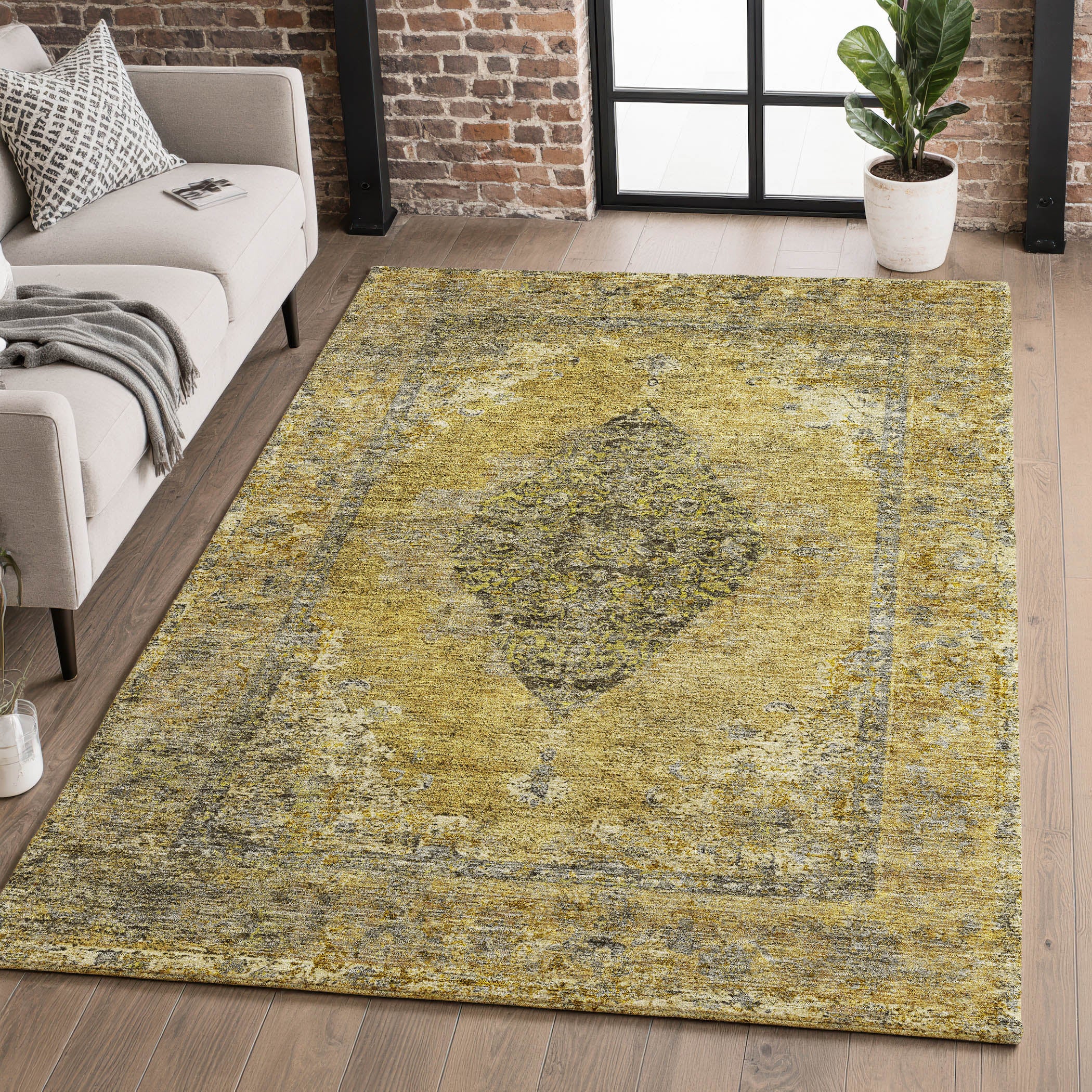 Ghent Machine Washable Traditional Wheat Gold Rug 2'6" x 3'10" #shape_Rectangle
