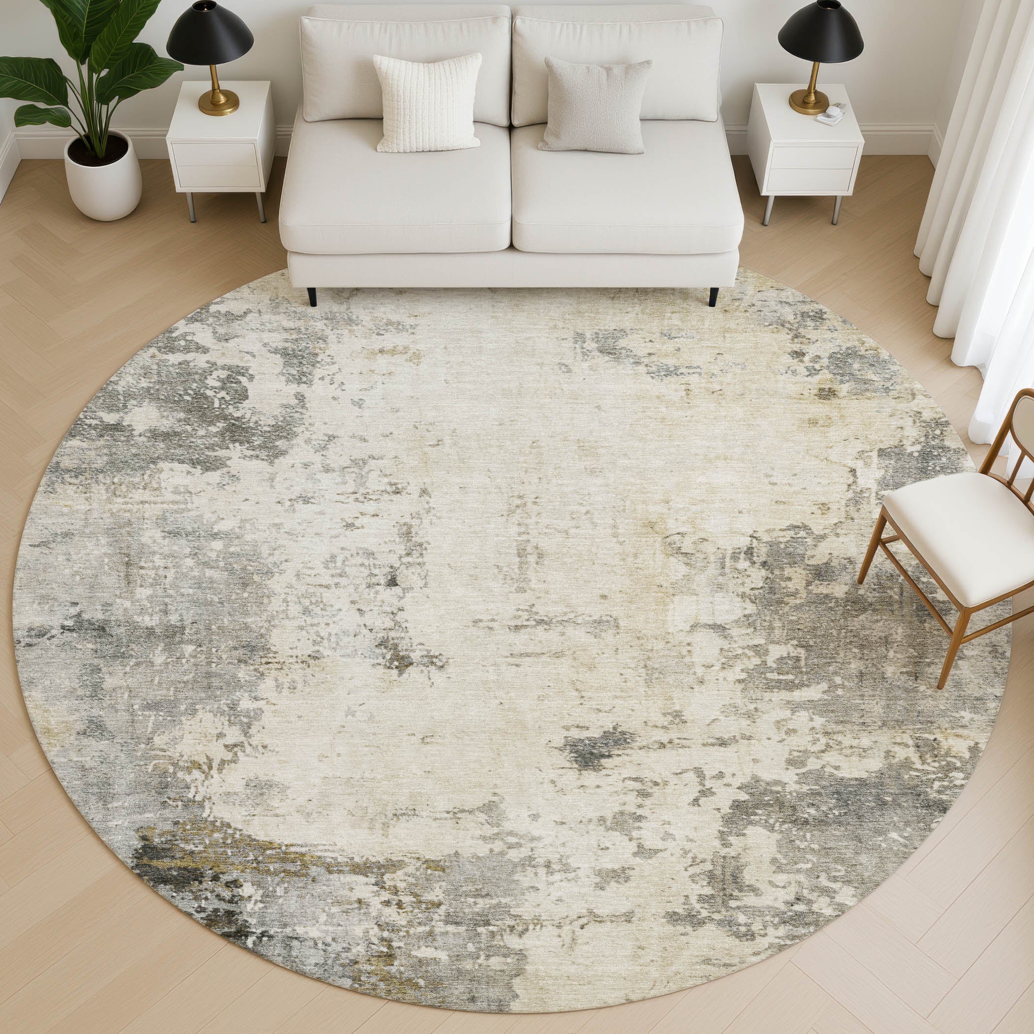 Bogota Machine Washable Transitional Pewter Gray Rug 8' x 8' #shape_Round