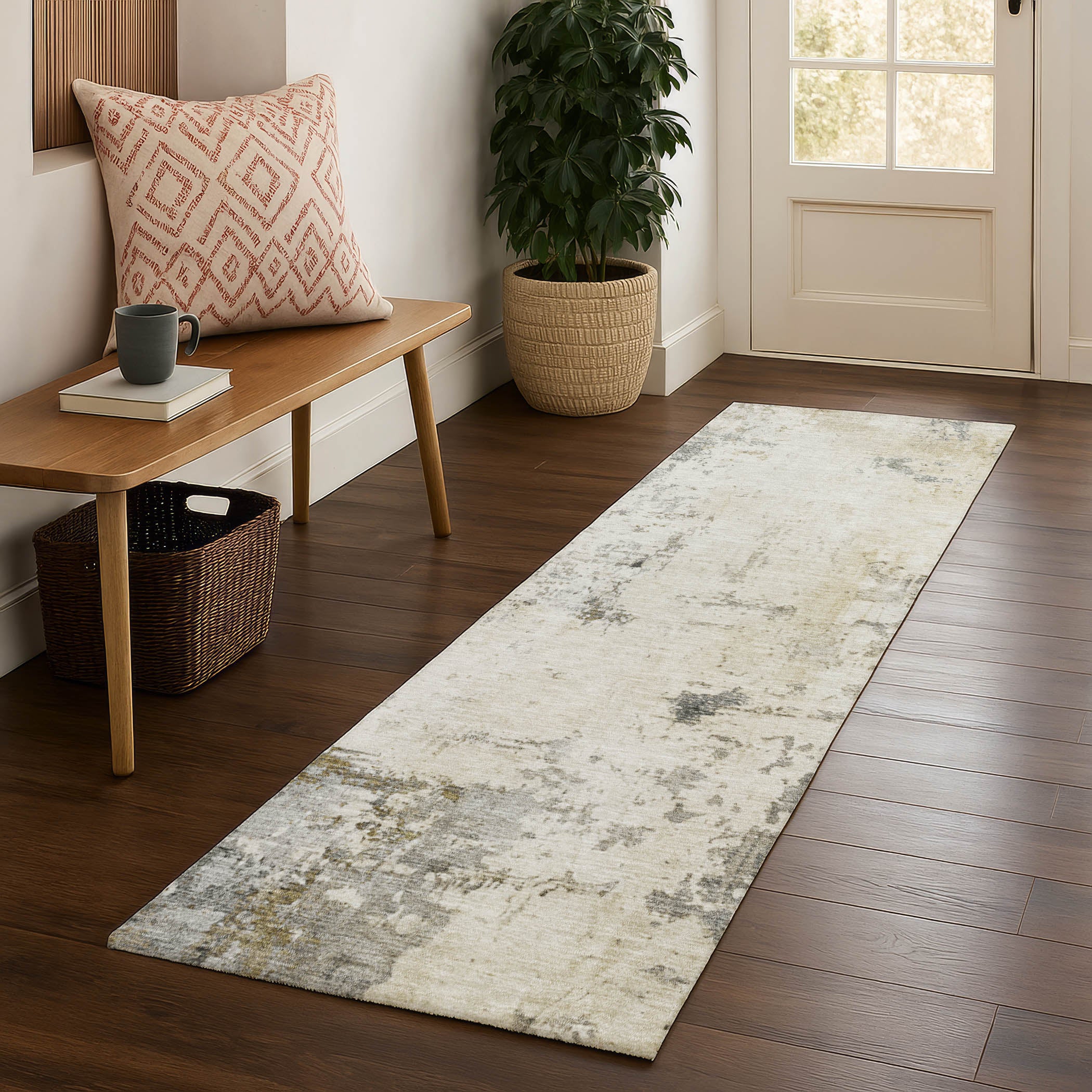 Bogota Machine Washable Transitional Pewter Gray Rug 2'3" x 7'6" #shape_Runner