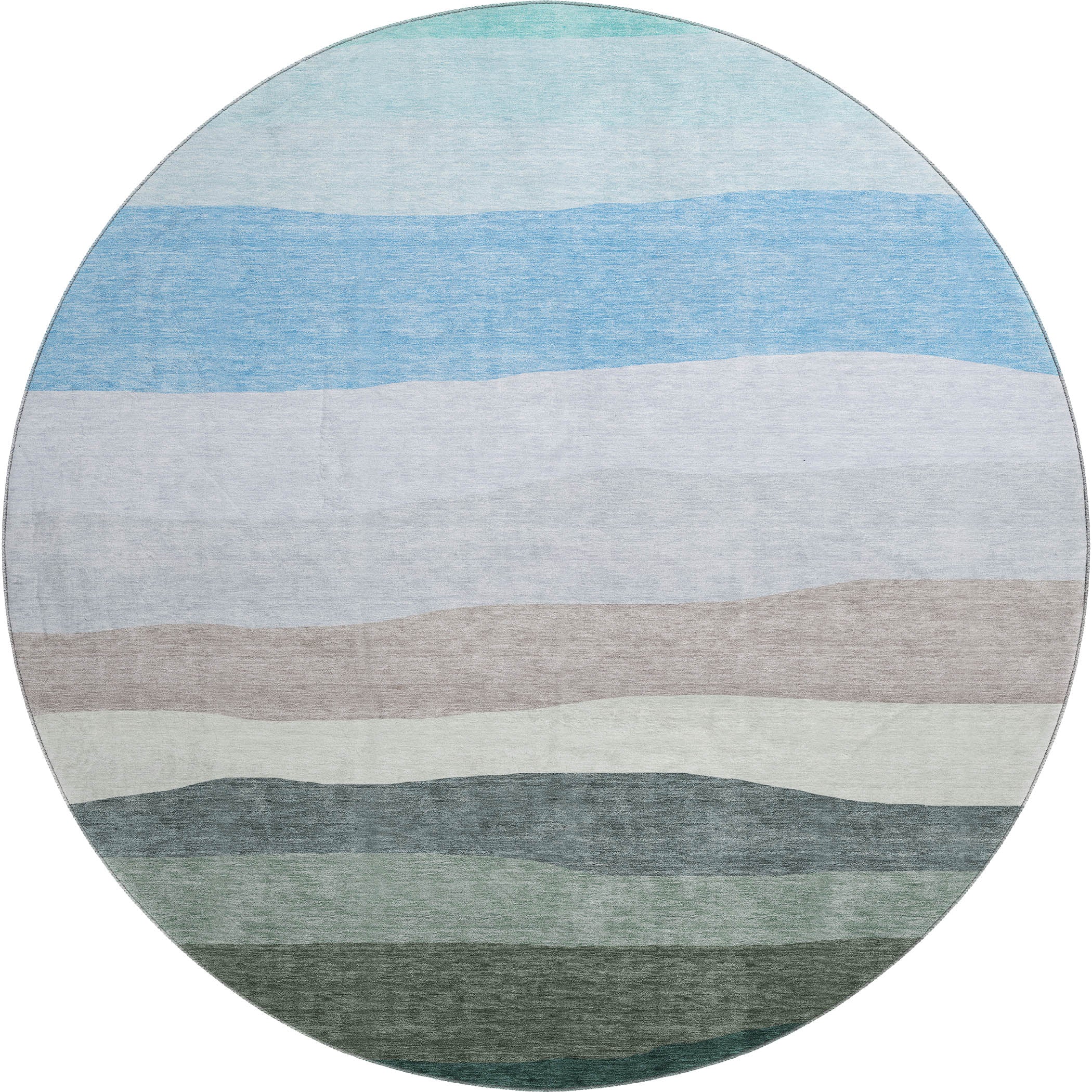 Kyoto Machine Washable Transitional Green Rug 8' x 8' #shape_Round