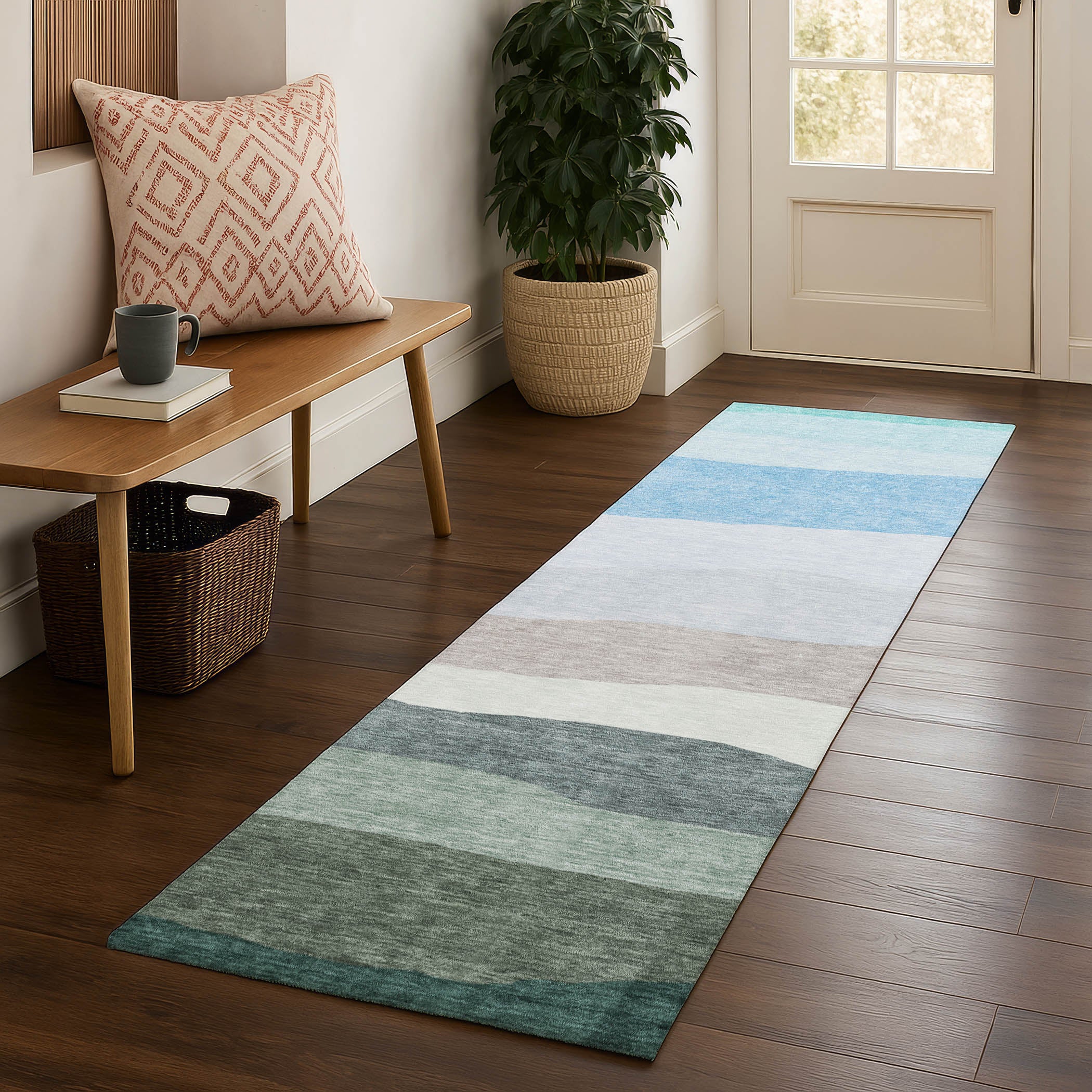 Kyoto Machine Washable Transitional Green Rug 2'3" x 7'6" #shape_Runner