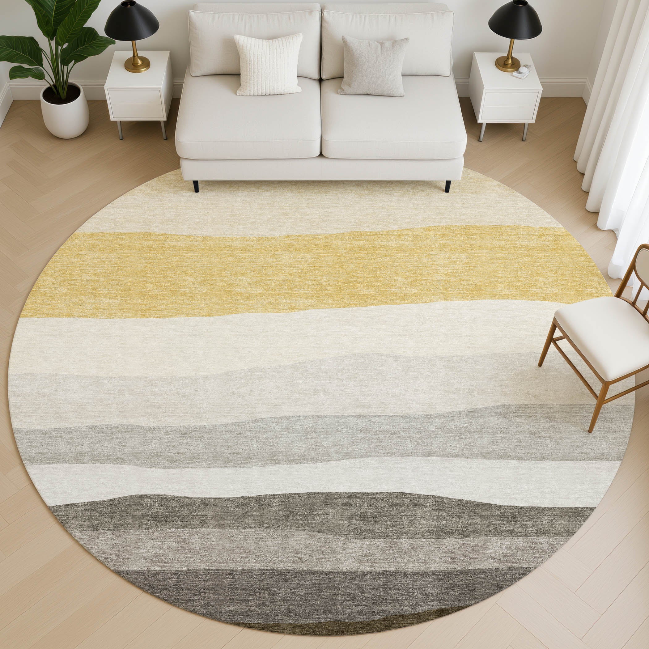 Kyoto Machine Washable Transitional Pewter Gray Rug 8' x 8' #shape_Round