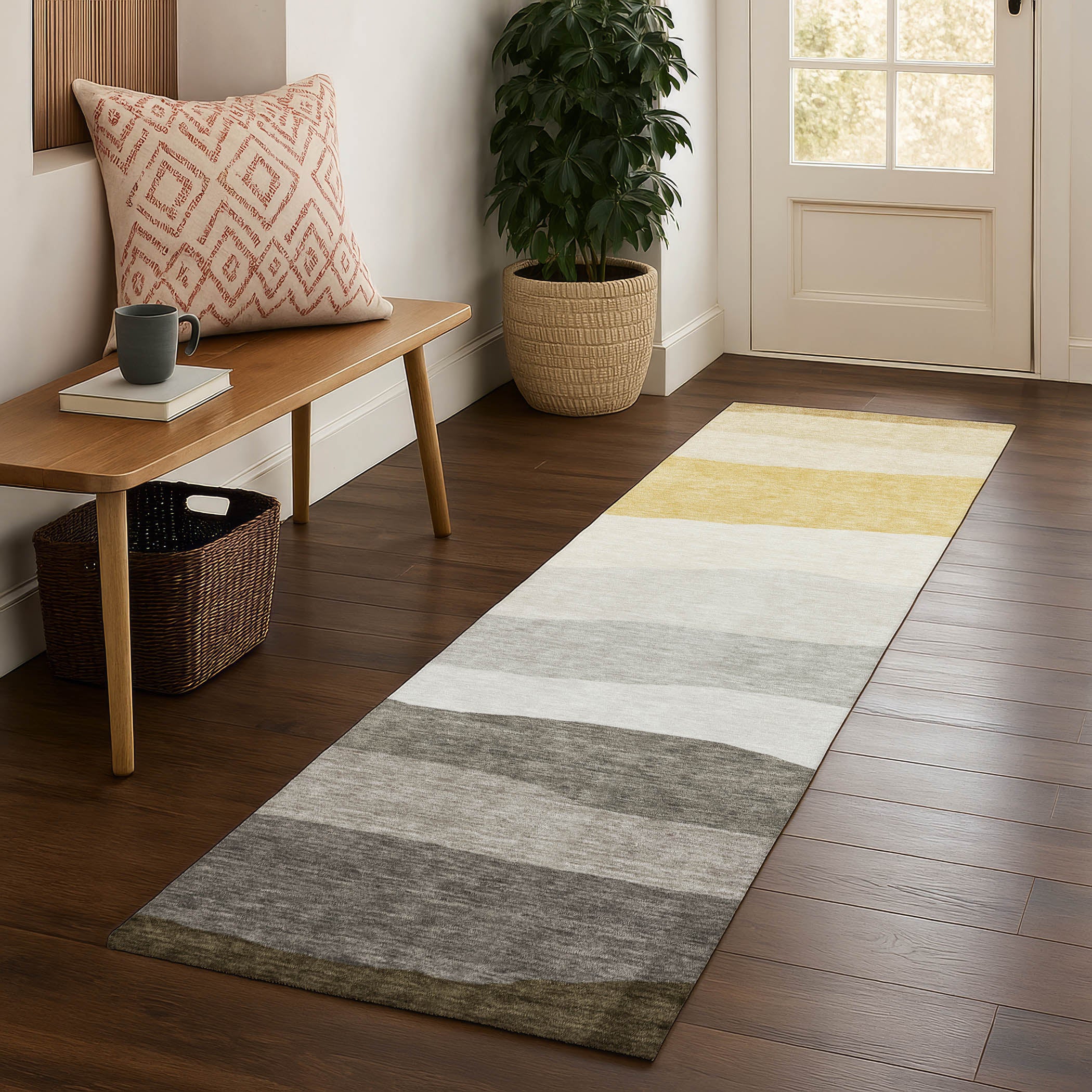 Kyoto Machine Washable Transitional Pewter Gray Rug 2'3" x 7'6" #shape_Runner