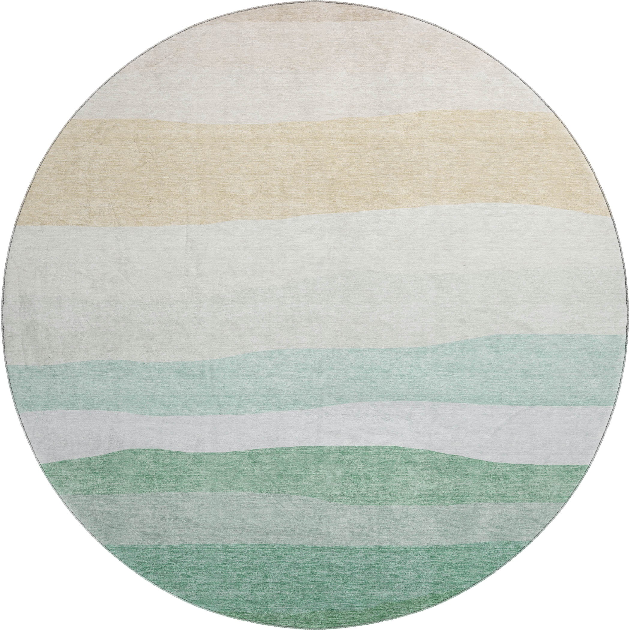 Kyoto Machine Washable Transitional Teal Rug 8' x 8' #shape_Round