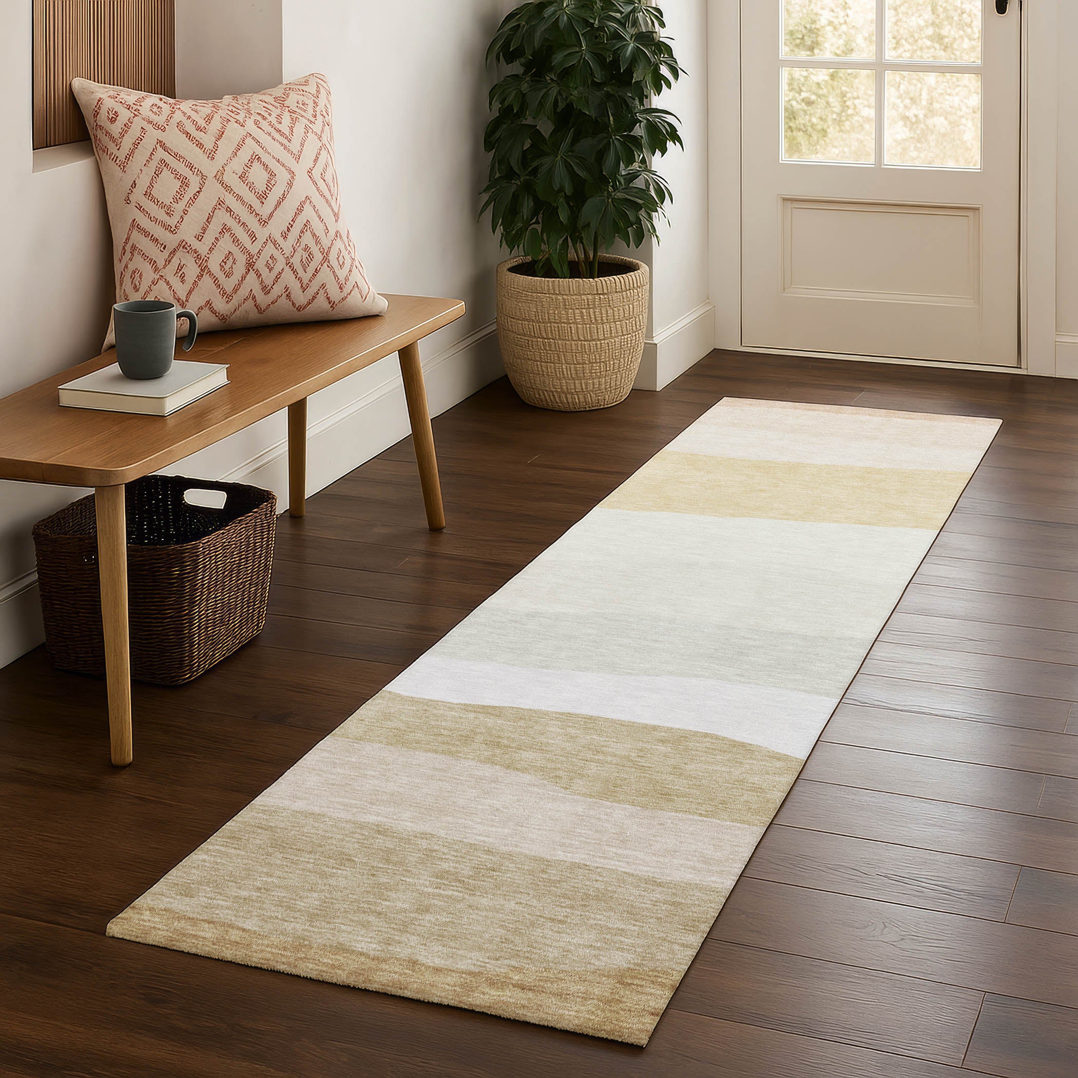 Kyoto Machine Washable Transitional Wheat Gold Rug 2'3" x 7'6" #shape_Runner