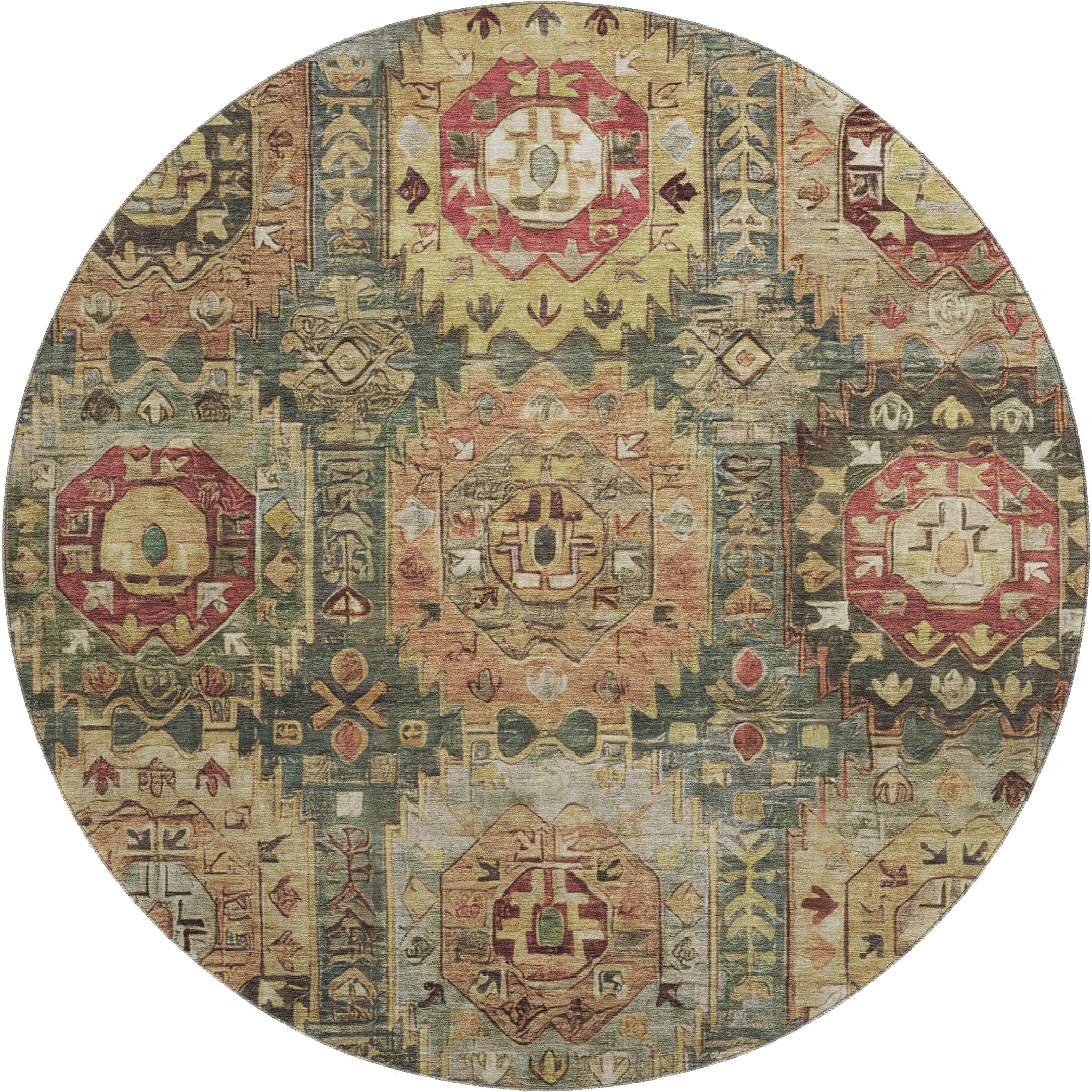 Ghent Machine Washable Traditional Aloe Green Rug 8' x 8' #shape_Round