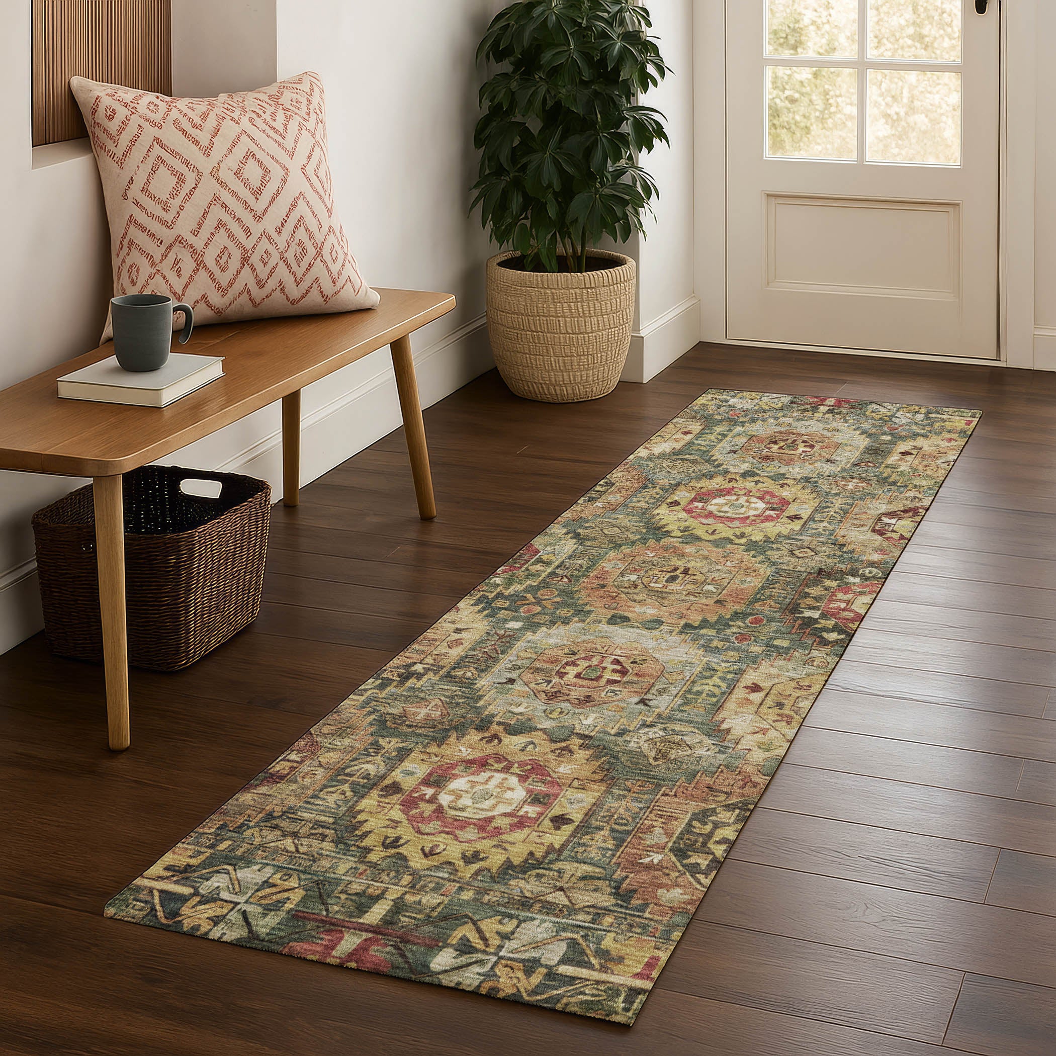 Ghent Machine Washable Traditional Aloe Green Rug 2'3" x 7'6" #shape_Runner