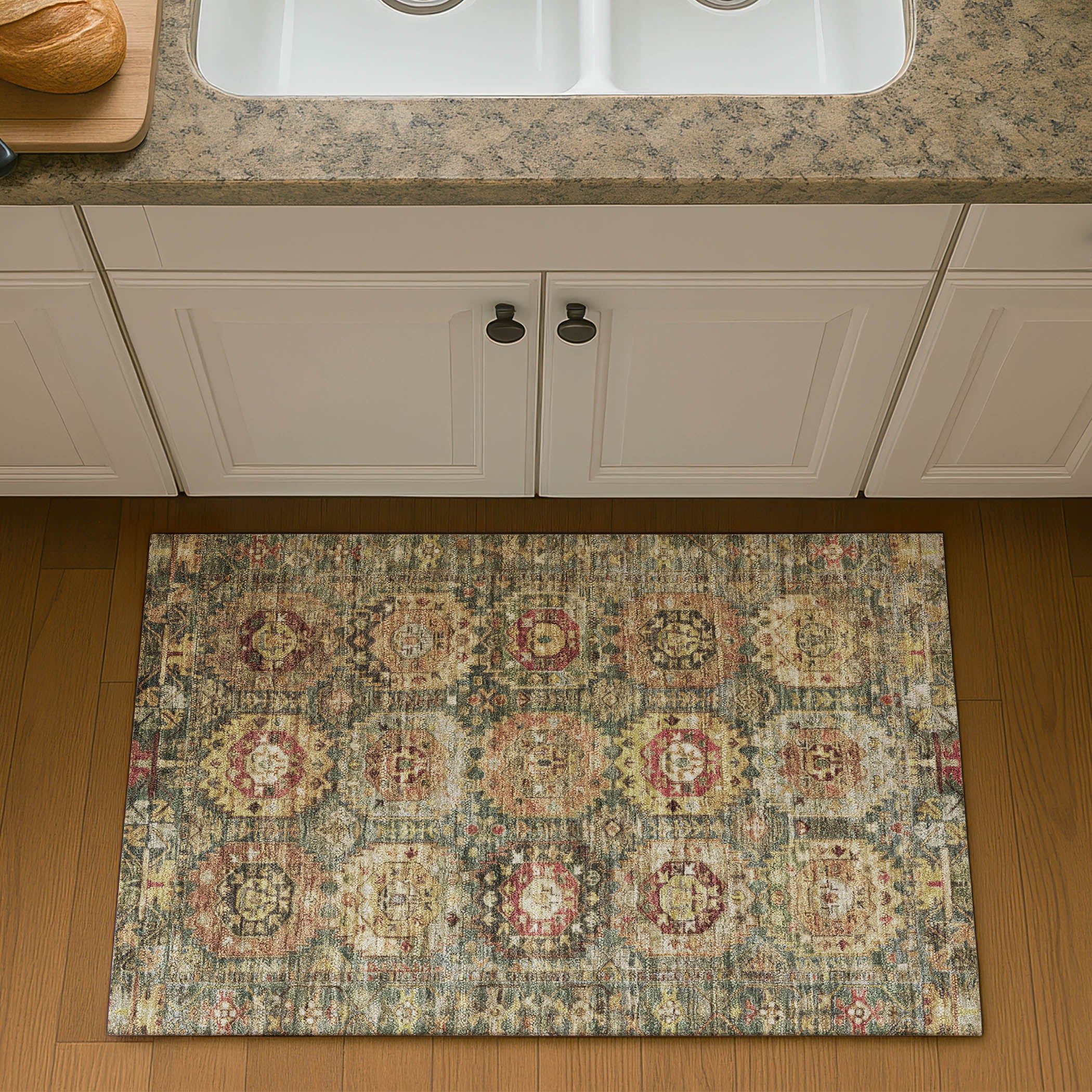 Ghent Machine Washable Traditional Aloe Green Rug 1'8" x 2'6" #shape_Rectangle