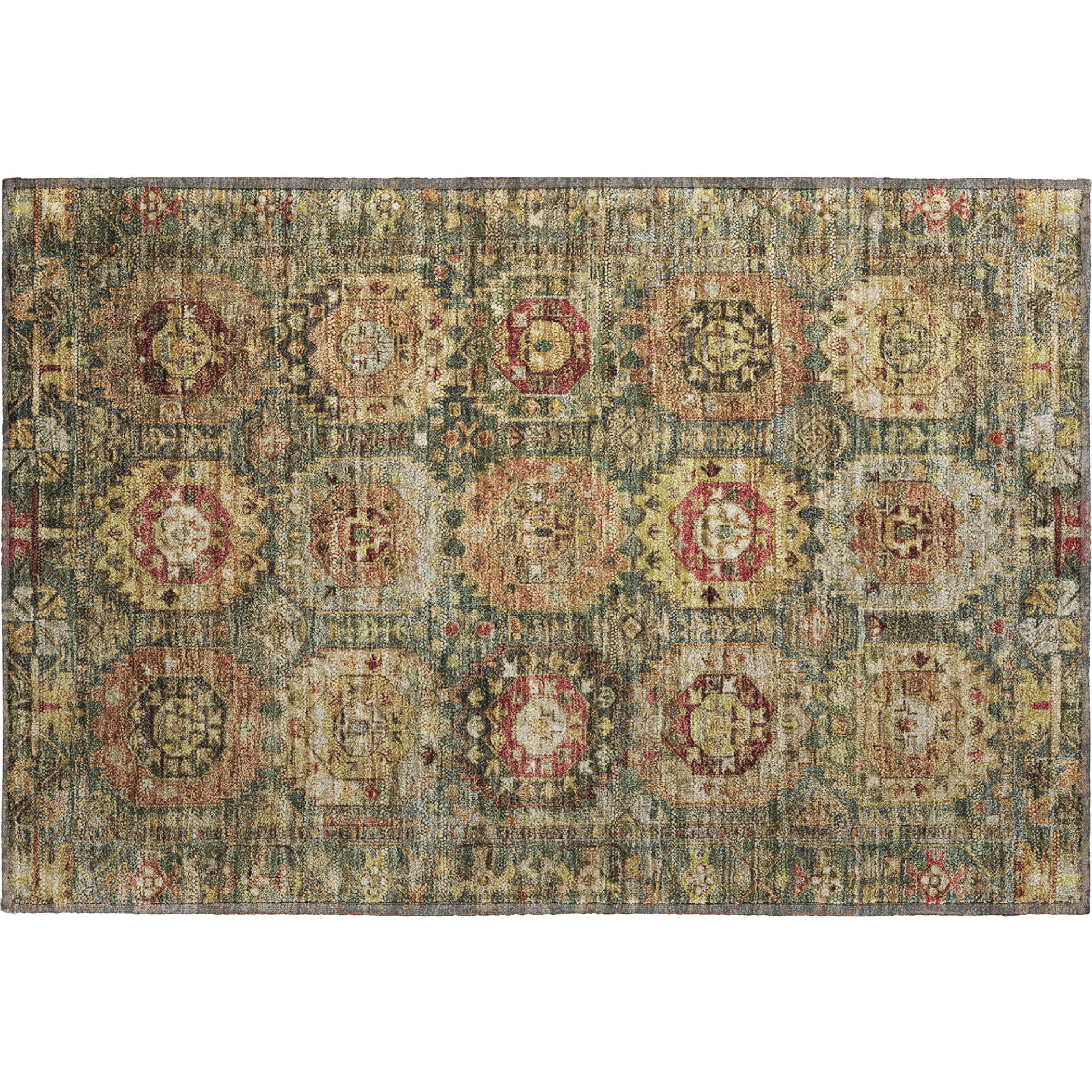 Ghent Machine Washable Traditional Aloe Green Rug 1'8" x 2'6" #shape_Rectangle