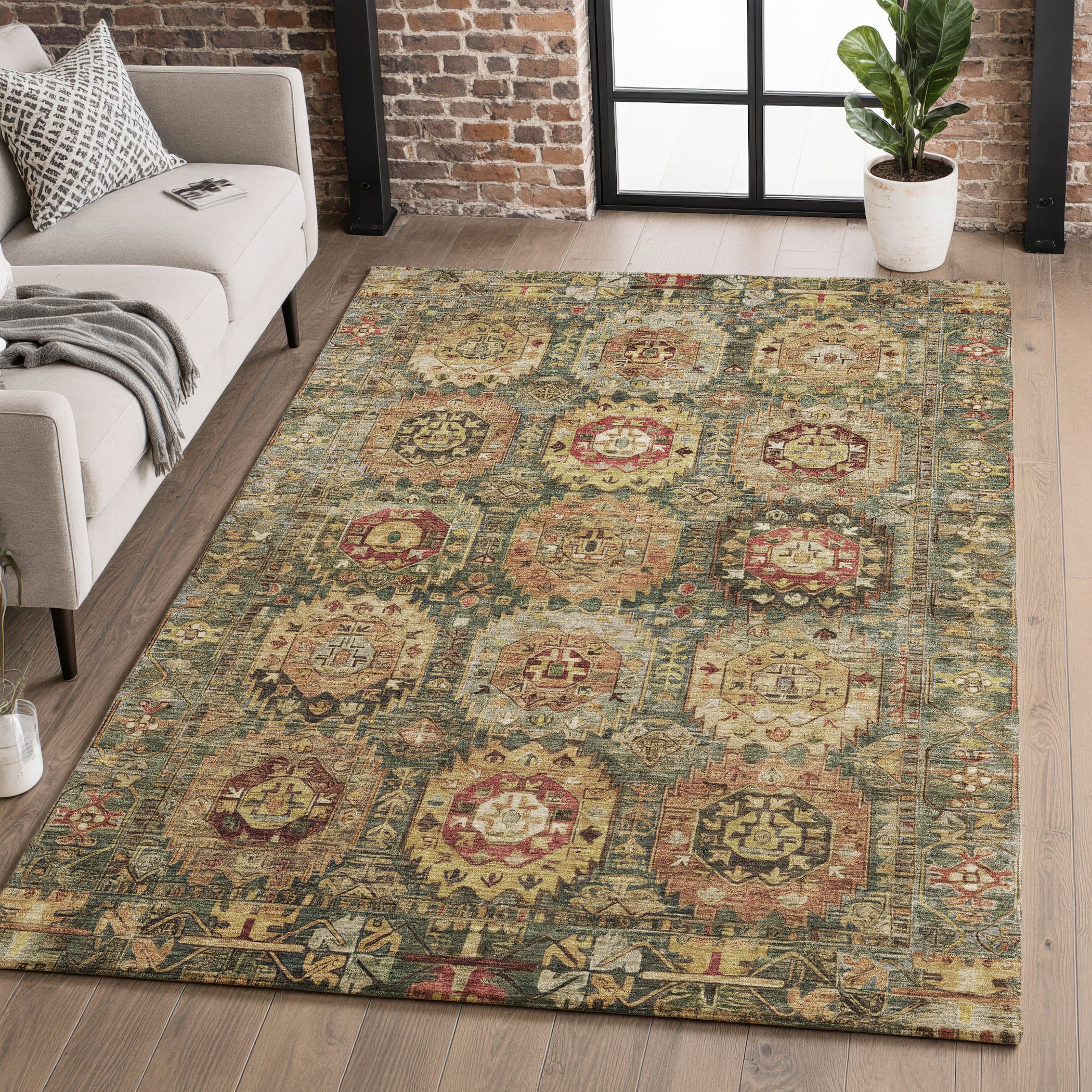 Ghent Machine Washable Traditional Aloe Green Rug 2'6" x 3'10" #shape_Rectangle