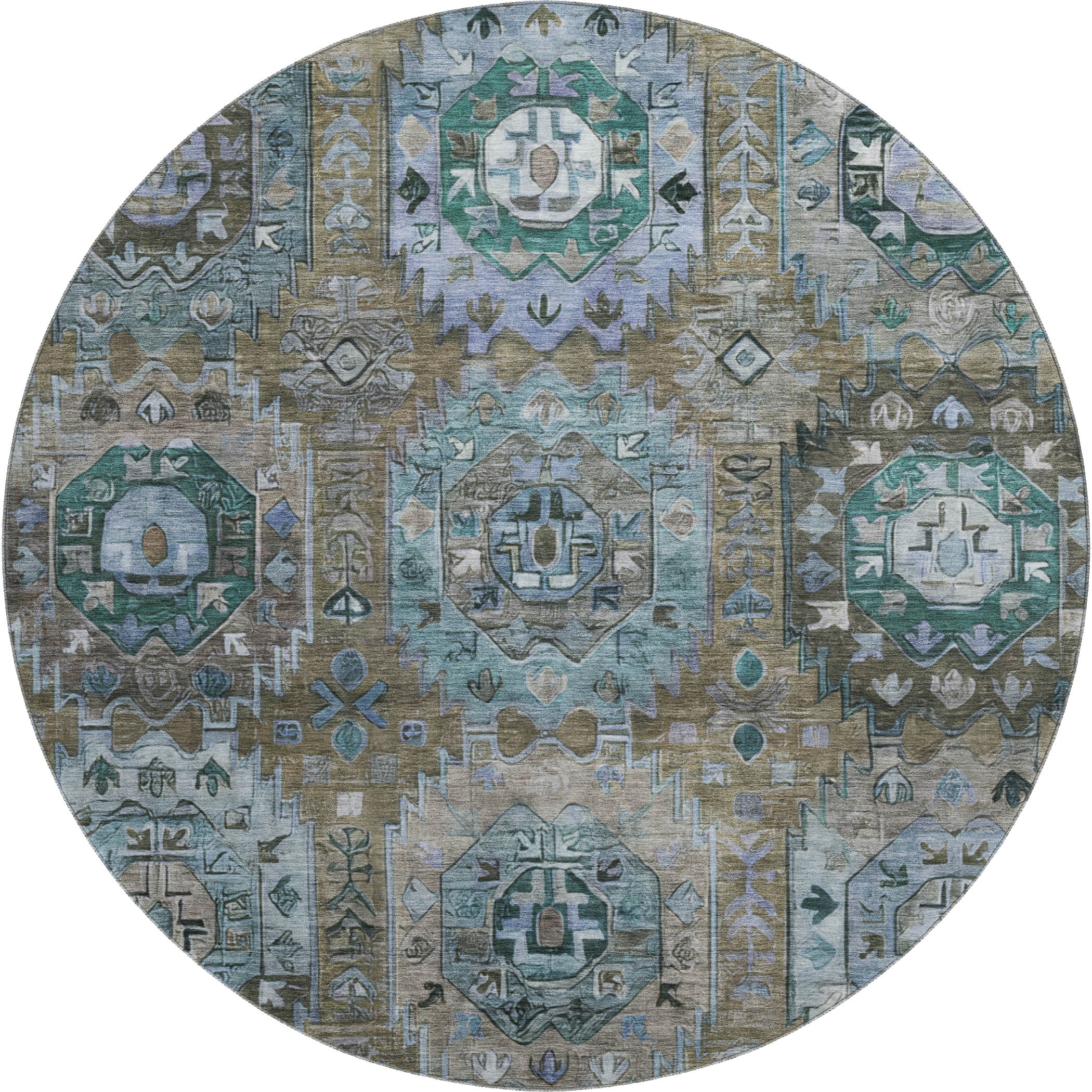 Ghent Machine Washable Traditional Brown Rug 8' x 8' #shape_Round