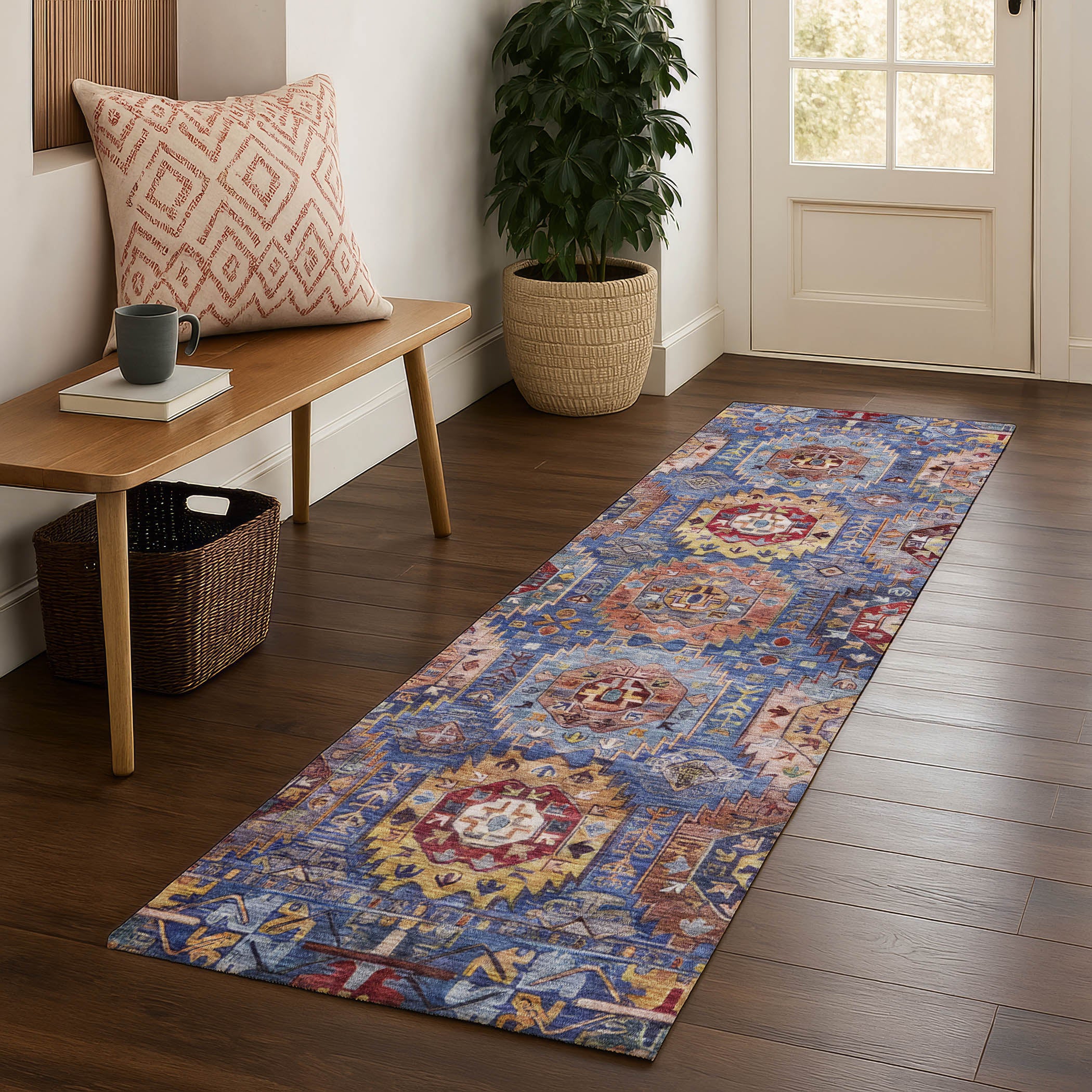 Ghent Machine Washable Traditional Denim Blue Rug 2'3" x 7'6" #shape_Runner