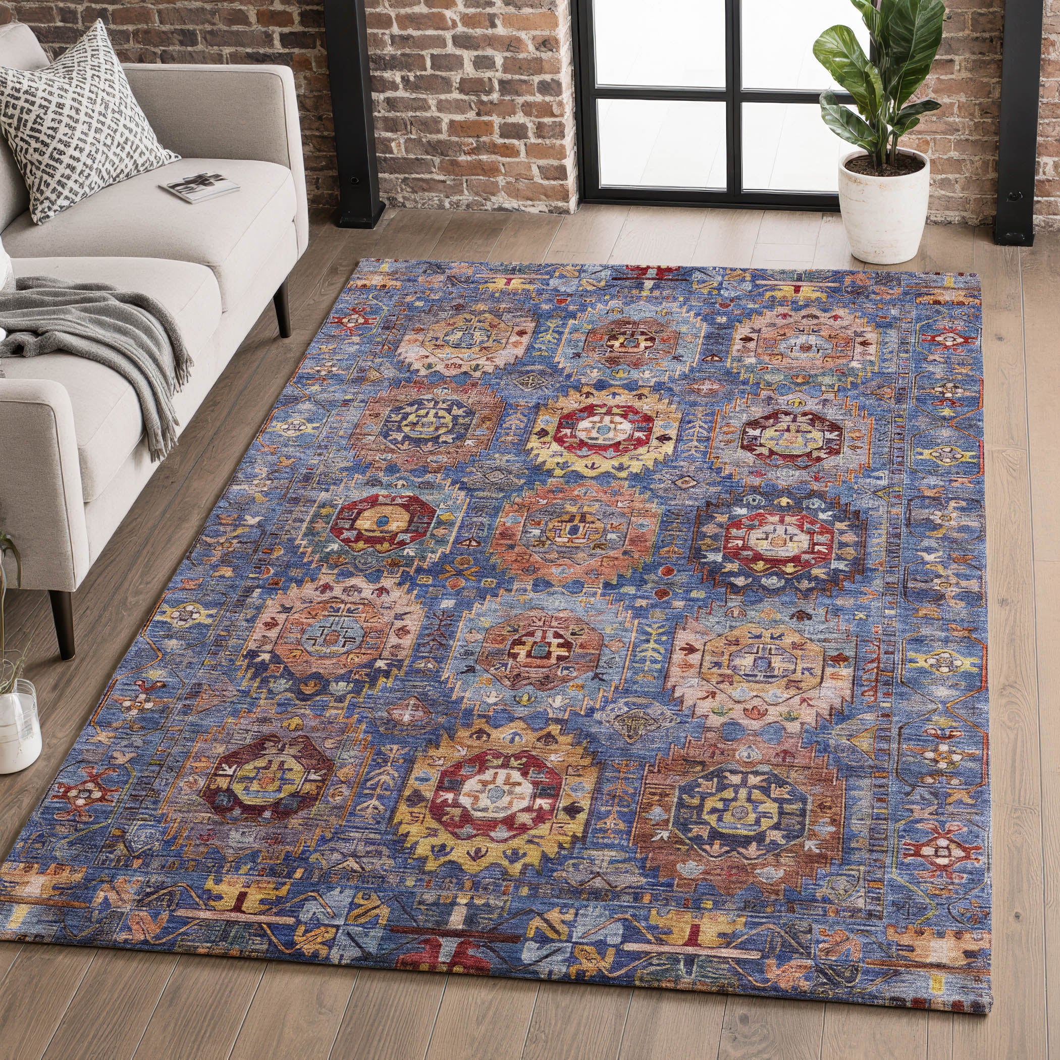 Ghent Machine Washable Traditional Denim Blue Rug 2'6" x 3'10" #shape_Rectangle