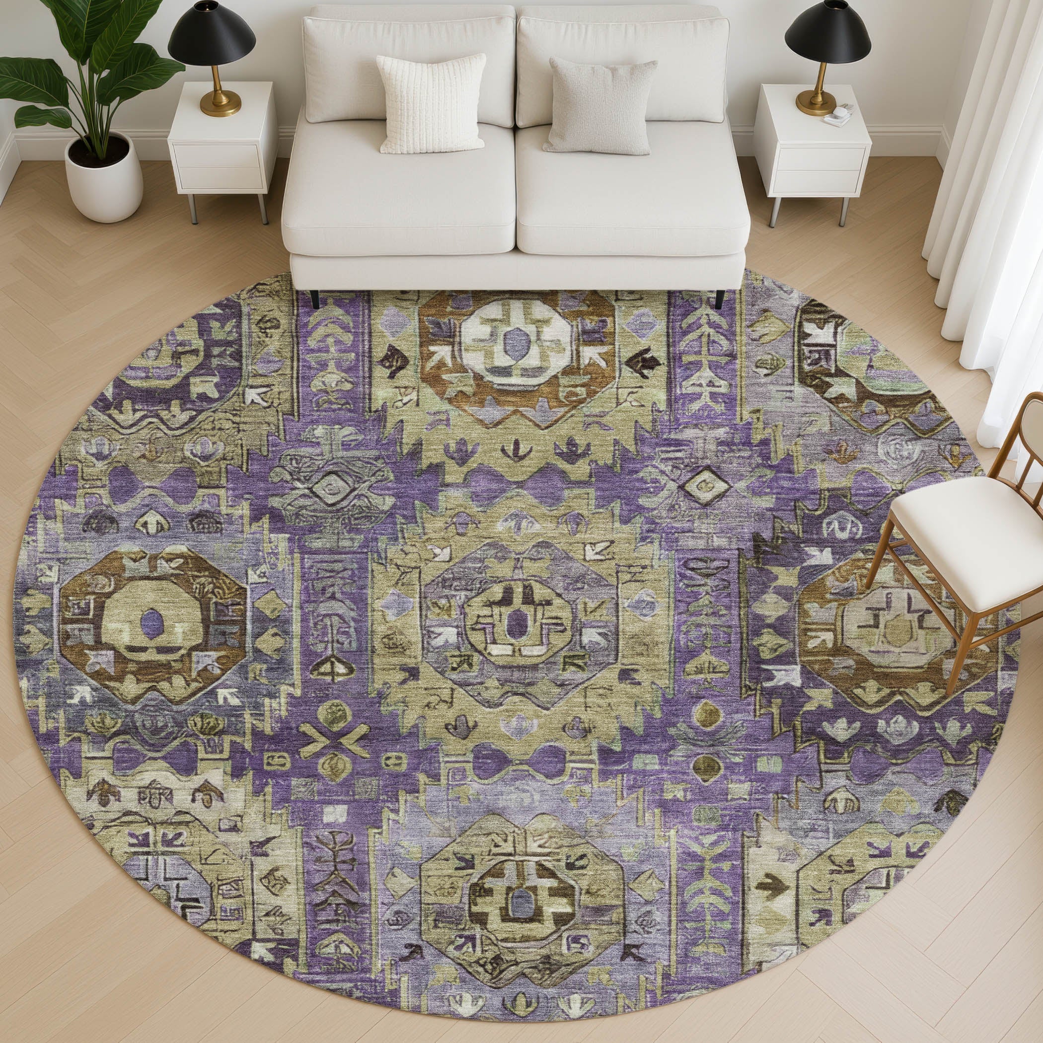 Ghent Machine Washable Traditional Eggplant Purple Rug 8' x 8' #shape_Round