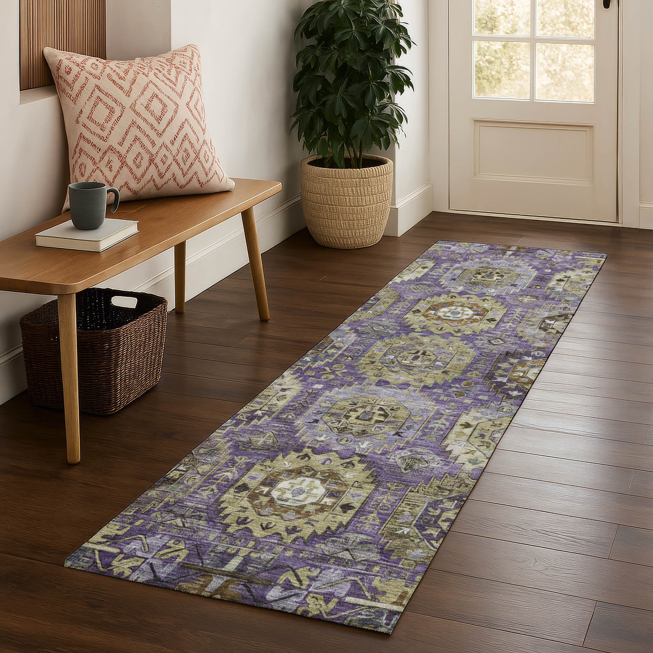 Ghent Machine Washable Traditional Eggplant Purple Rug 2'3" x 7'6" #shape_Runner