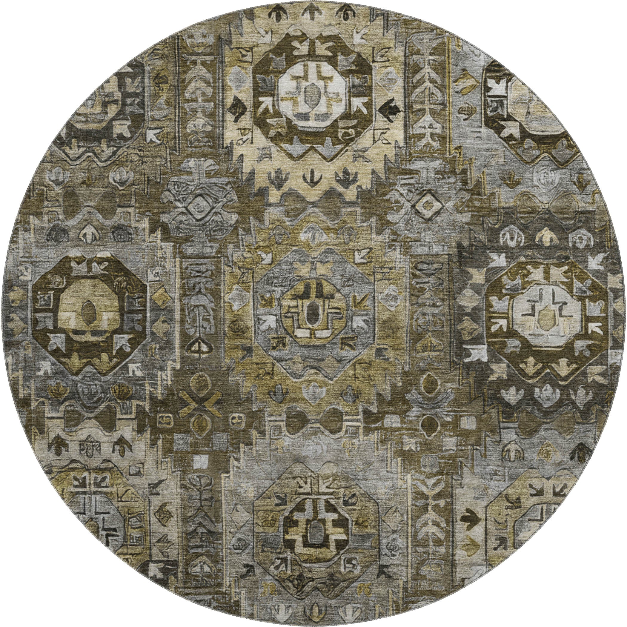 Ghent Machine Washable Traditional Mocha Brown Rug 8' x 8' #shape_Round