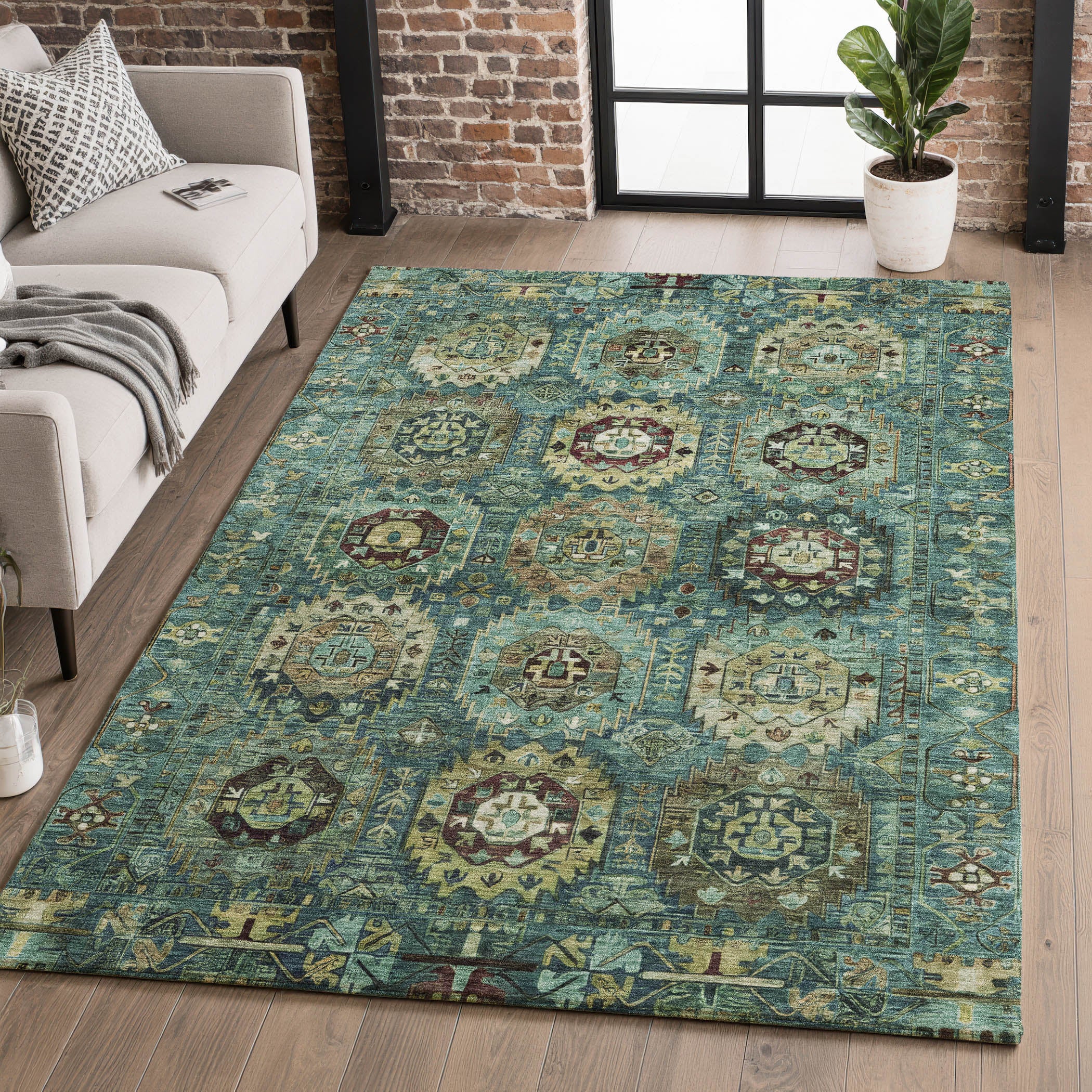 Ghent Machine Washable Traditional Teal Rug 2'6" x 3'10" #shape_Rectangle