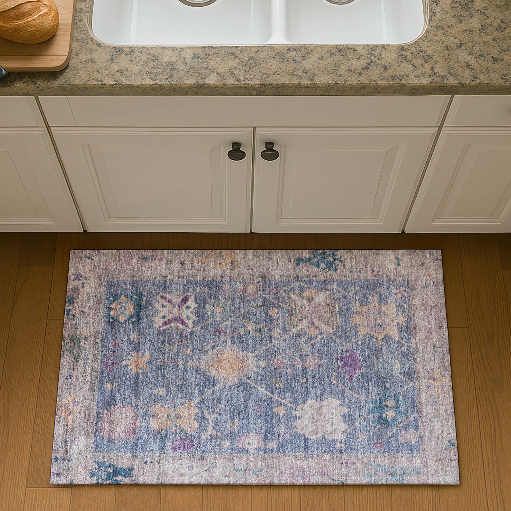Colombo Machine Washable Traditional Blue Rug 1'8" x 2'6" #shape_Rectangle