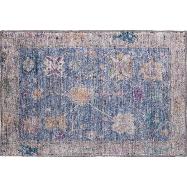 Colombo Machine Washable Traditional Blue Rug 1'8" x 2'6"