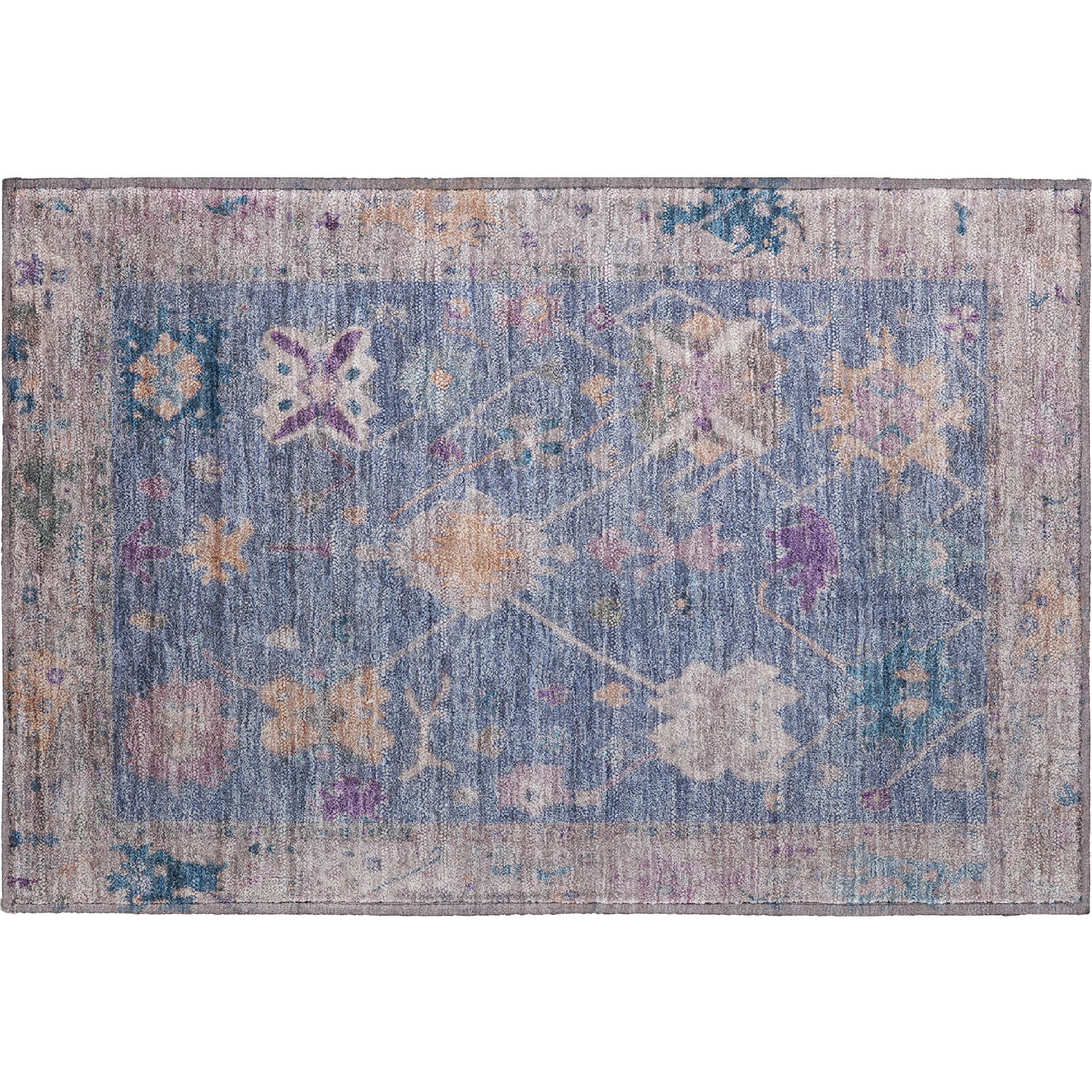 Colombo Machine Washable Traditional Blue Rug 1'8" x 2'6" #shape_Rectangle
