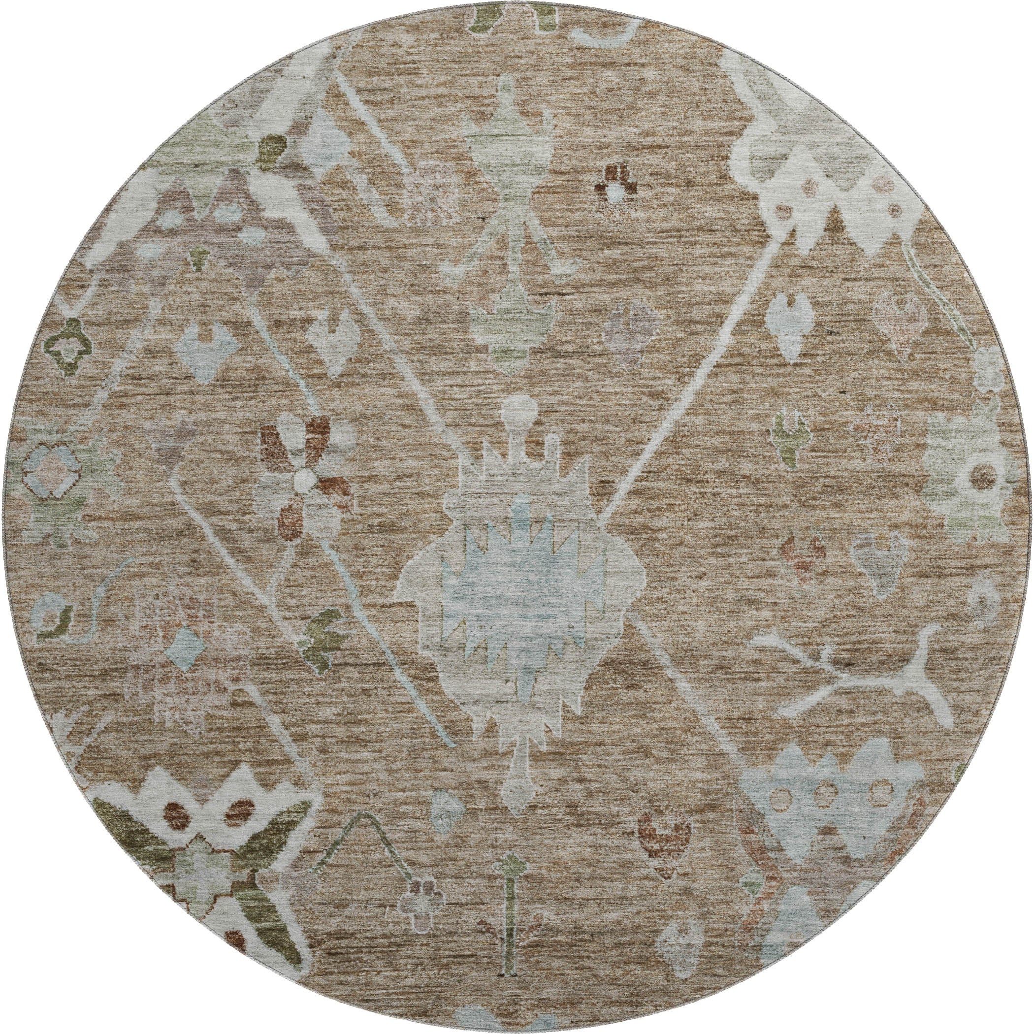 Colombo Machine Washable Traditional Brown Rug 8' x 8' #shape_Round