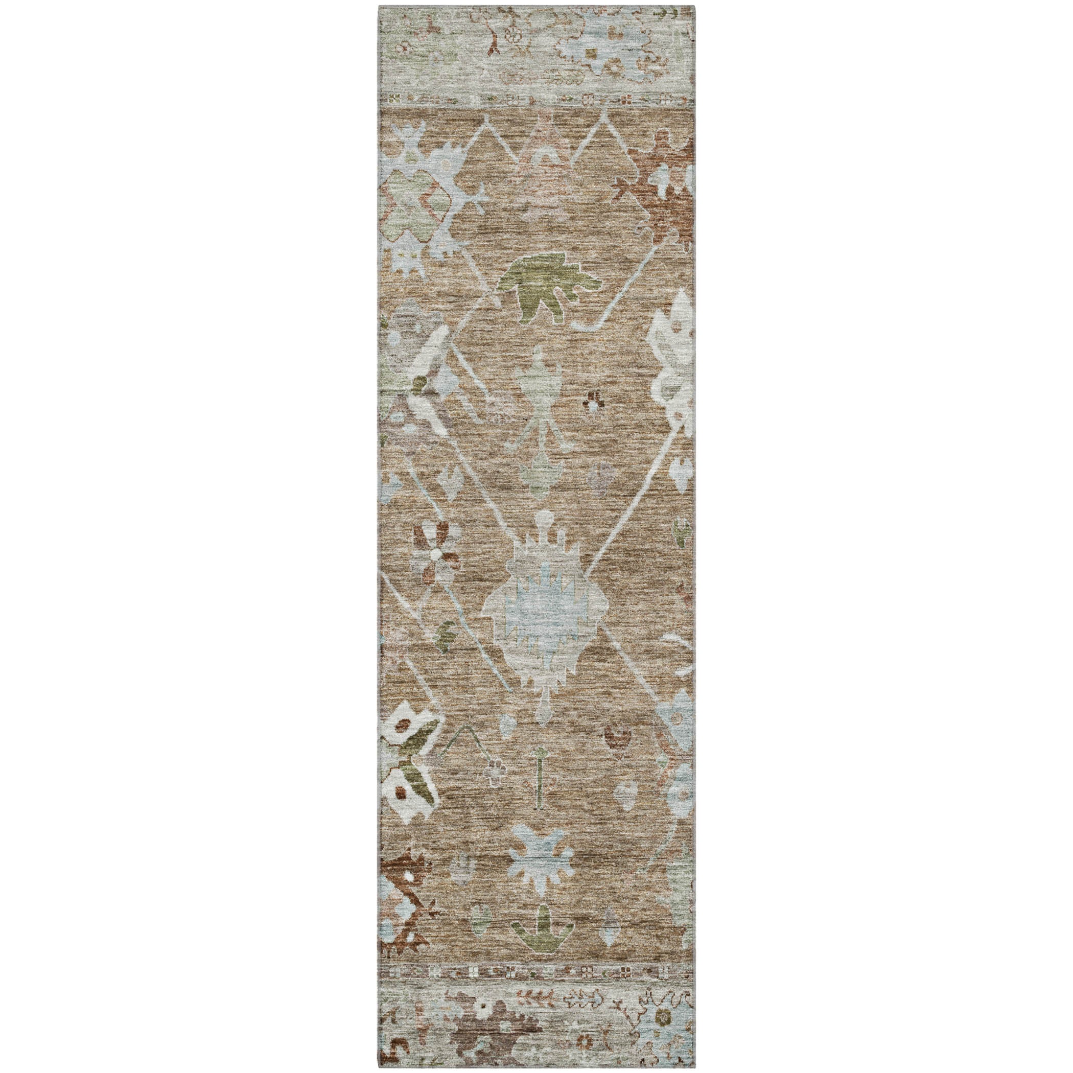 Colombo Machine Washable Traditional Brown Rug 2'3" x 7'6" #shape_Runner
