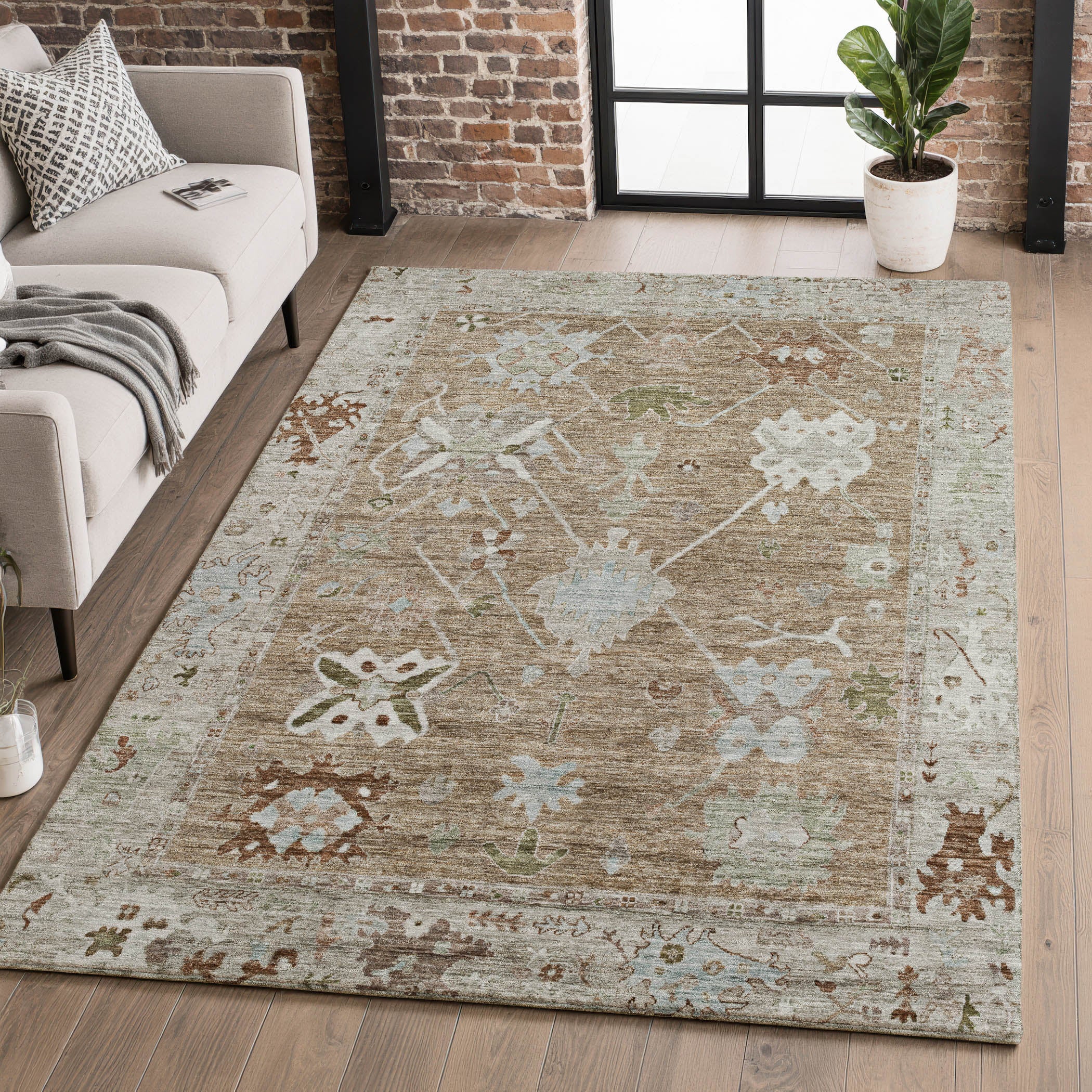 Colombo Machine Washable Traditional Brown Rug 2'6" x 3'10" #shape_Rectangle