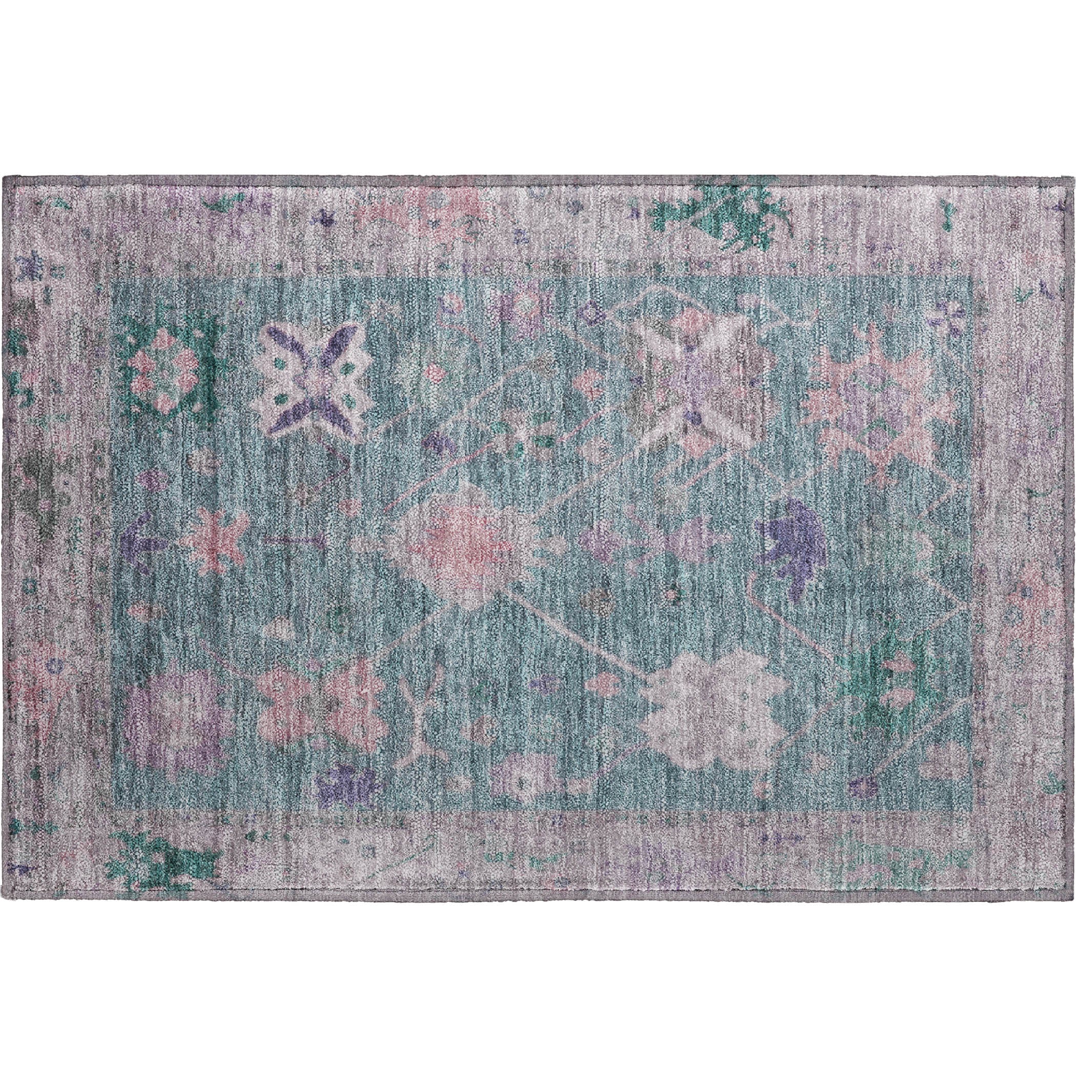 Colombo Machine Washable Traditional Green Rug 1'8" x 2'6" #shape_Rectangle