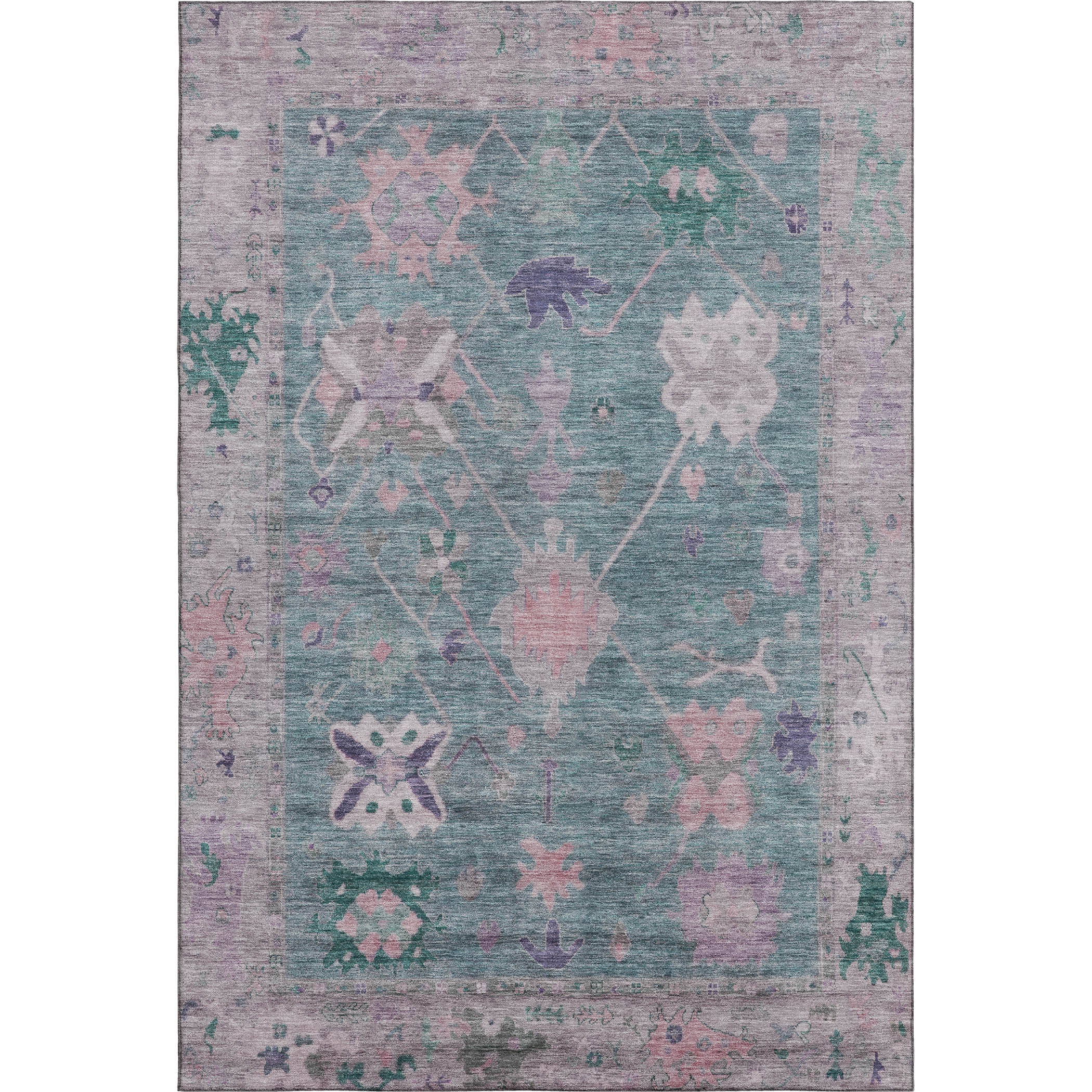 Colombo Machine Washable Traditional Green Rug 2'6" x 3'10" #shape_Rectangle
