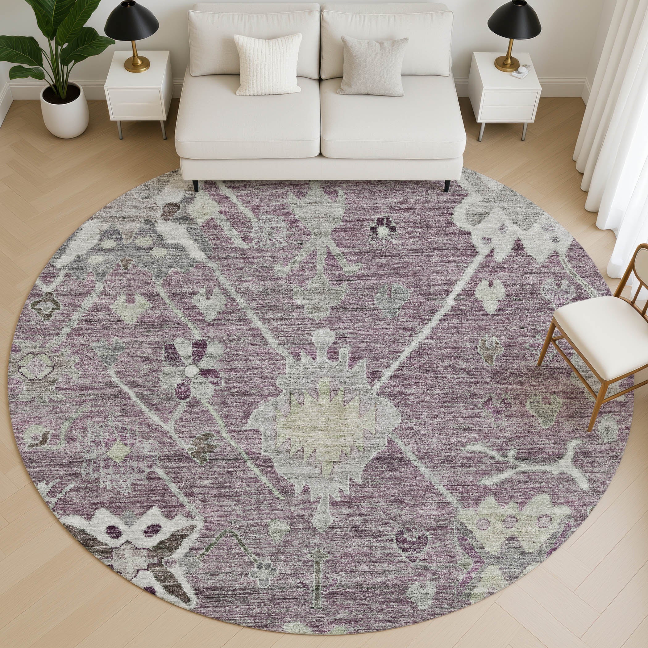 Colombo Machine Washable Traditional Merlot Red Rug 8' x 8' #shape_Round
