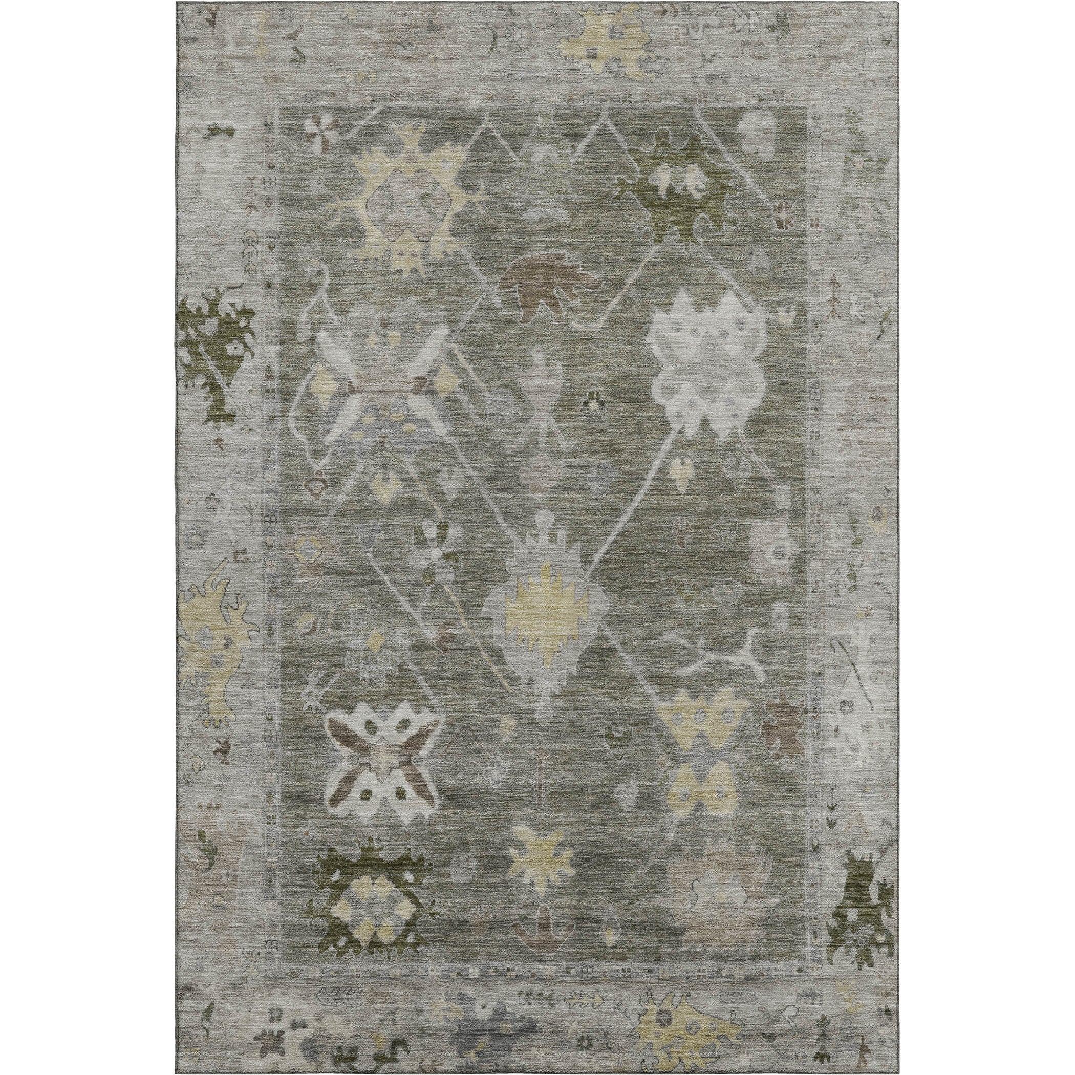 Colombo Machine Washable Traditional Pewter Gray Rug 2'6" x 3'10" #shape_Rectangle